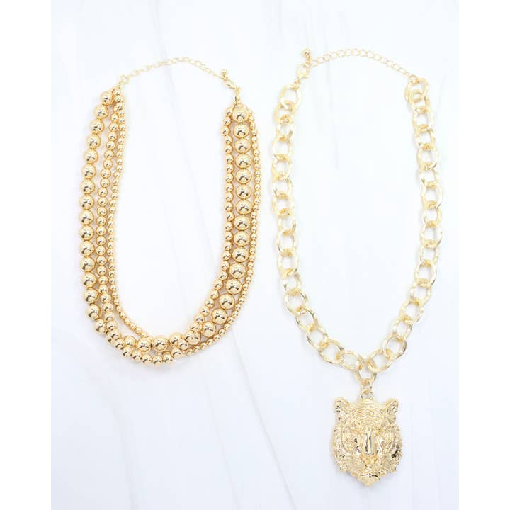Bree Beaded Layered Necklace Tiger Gold