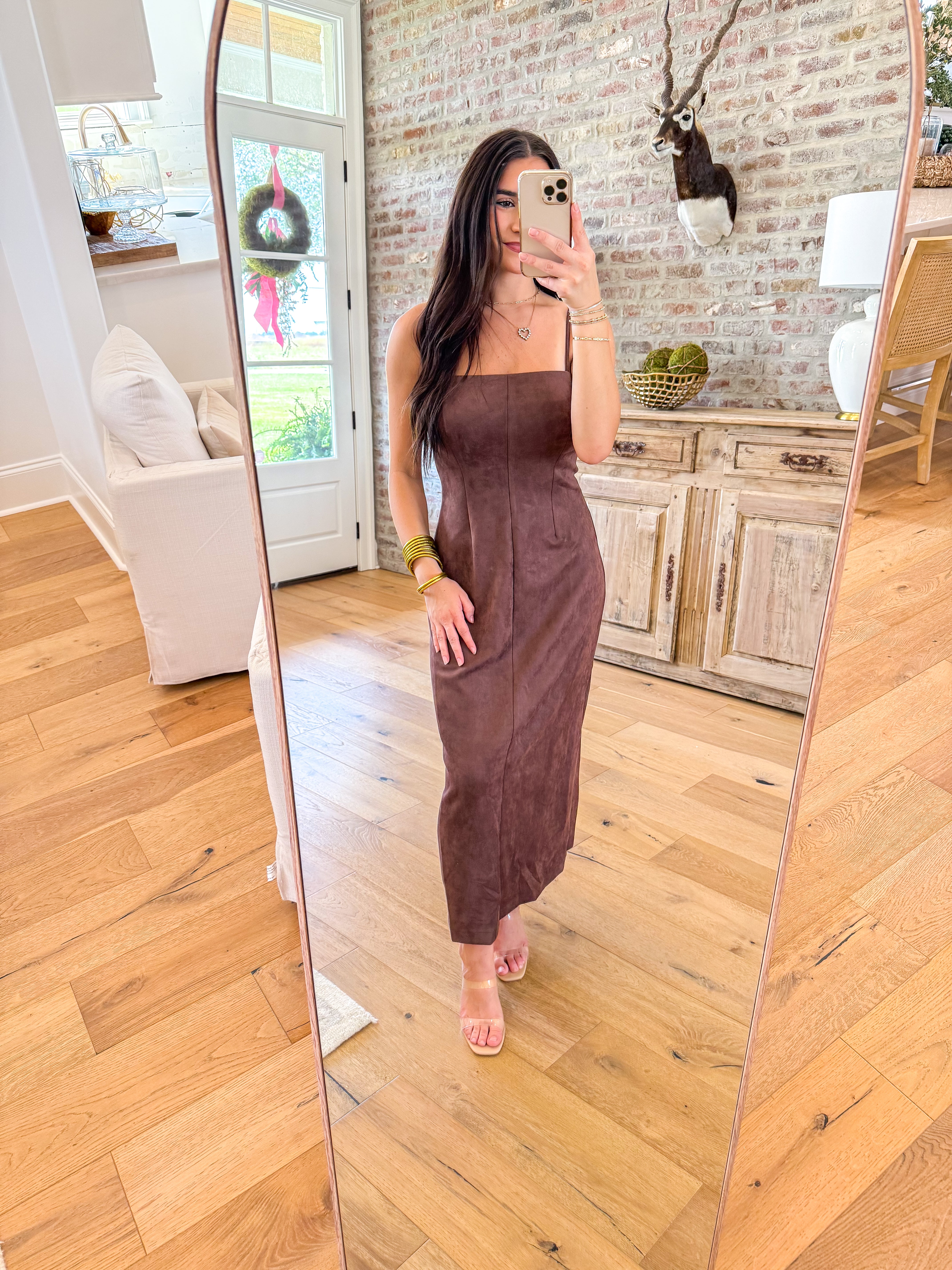 Espresso Suede Midi Slip Dress