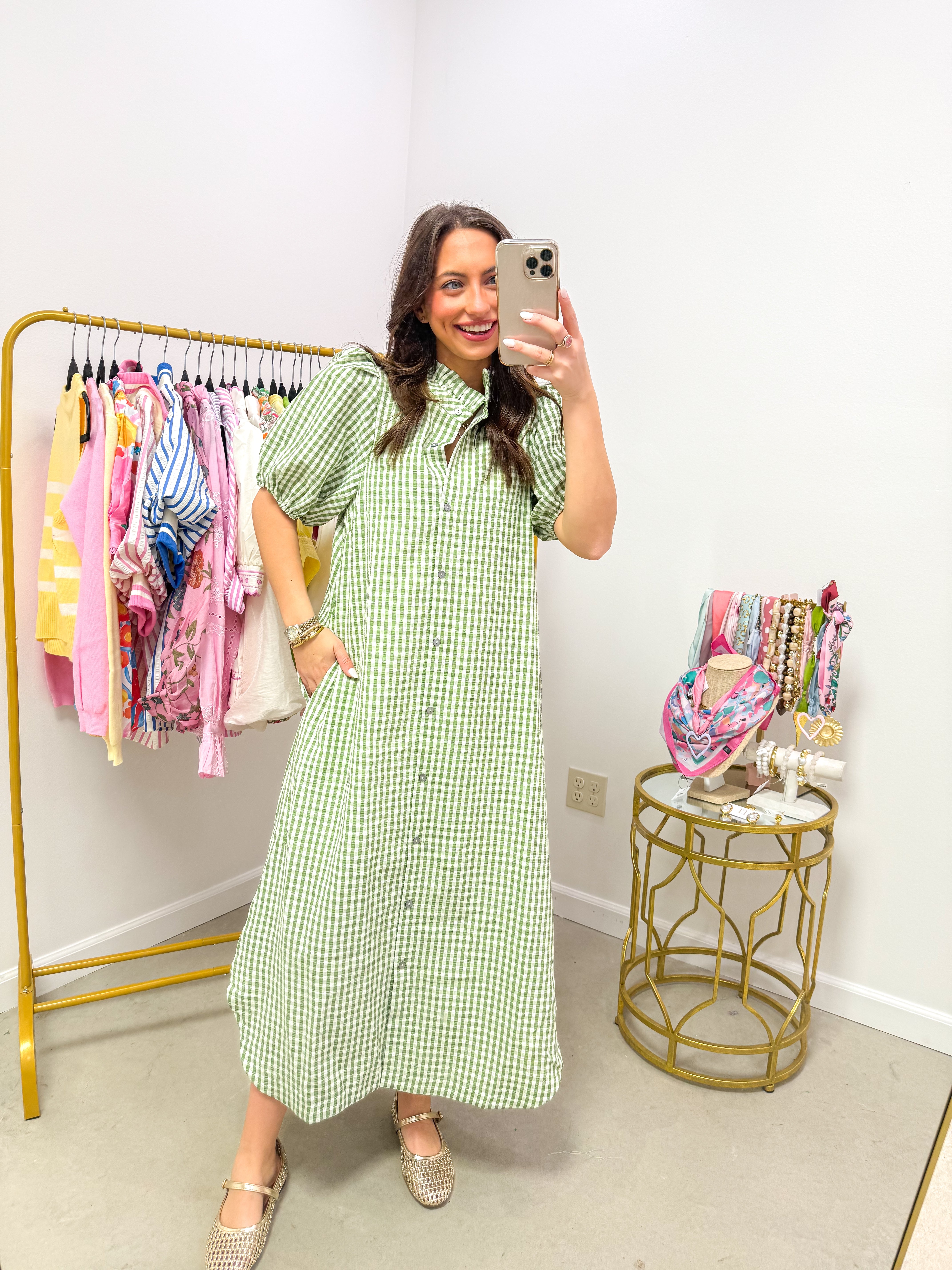 Sydney Green Gingham Midi