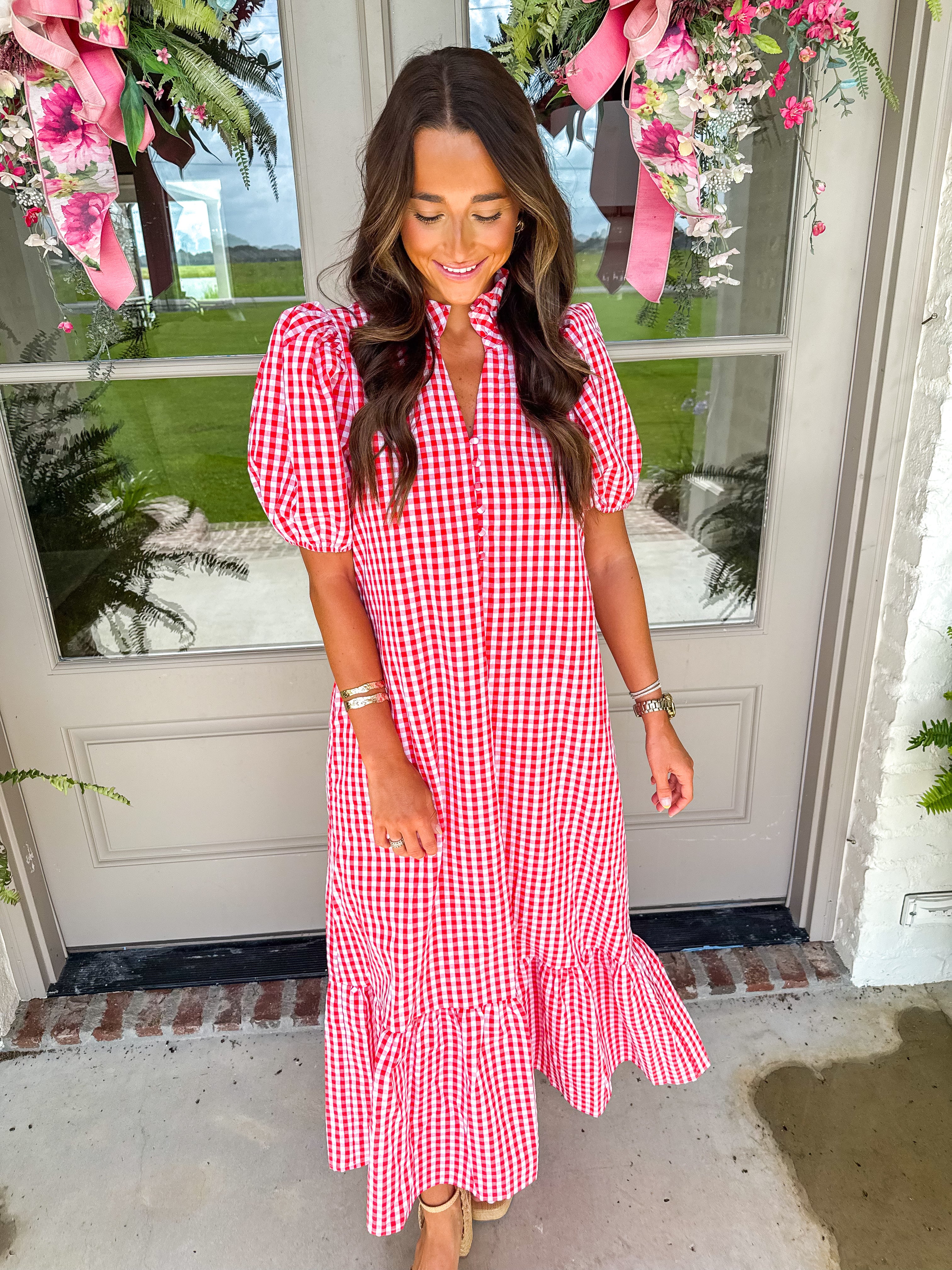 Picnic in the Park Red Gingham Midi Dress