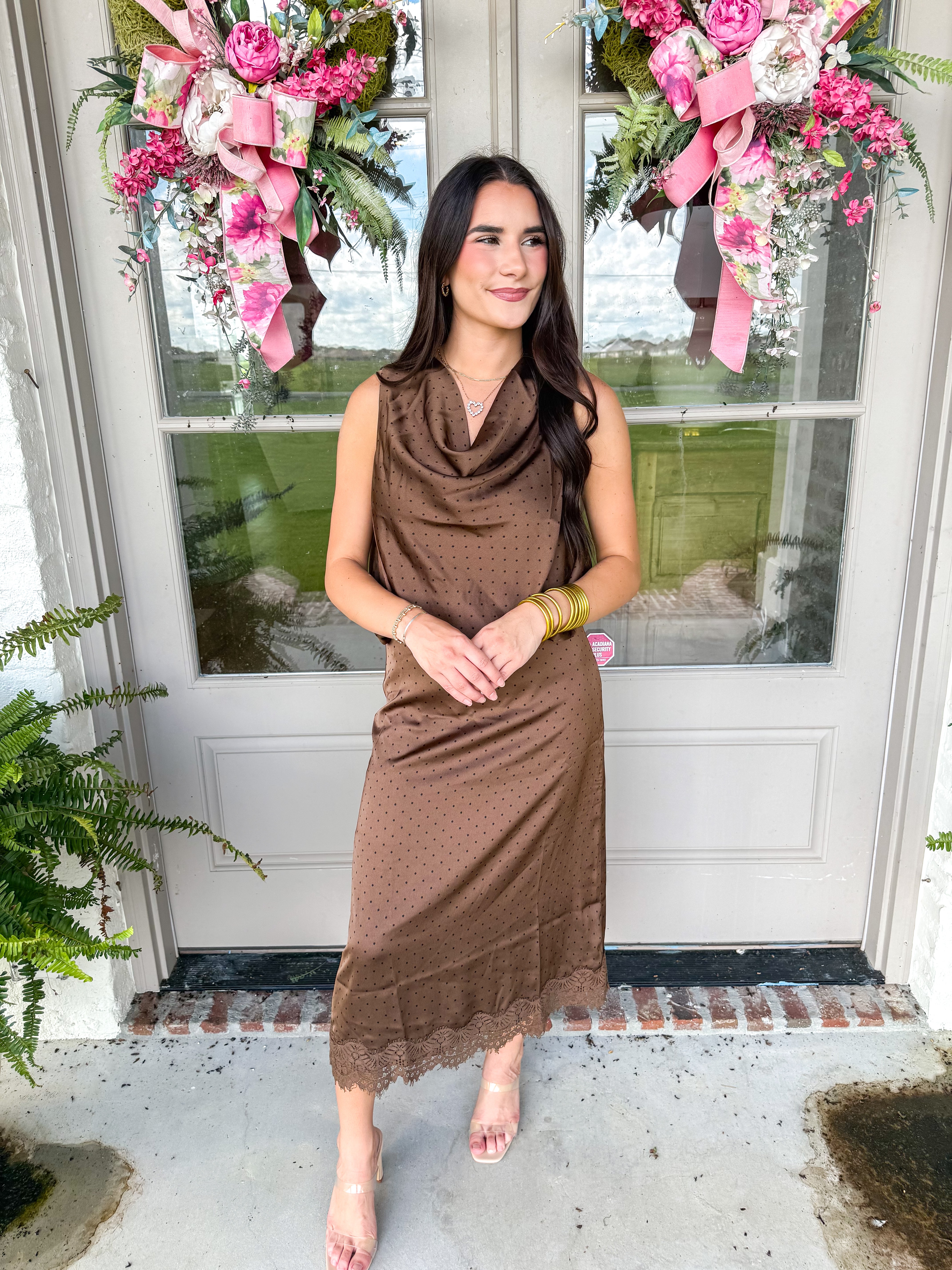 Polka Dot Draped Cowl Top