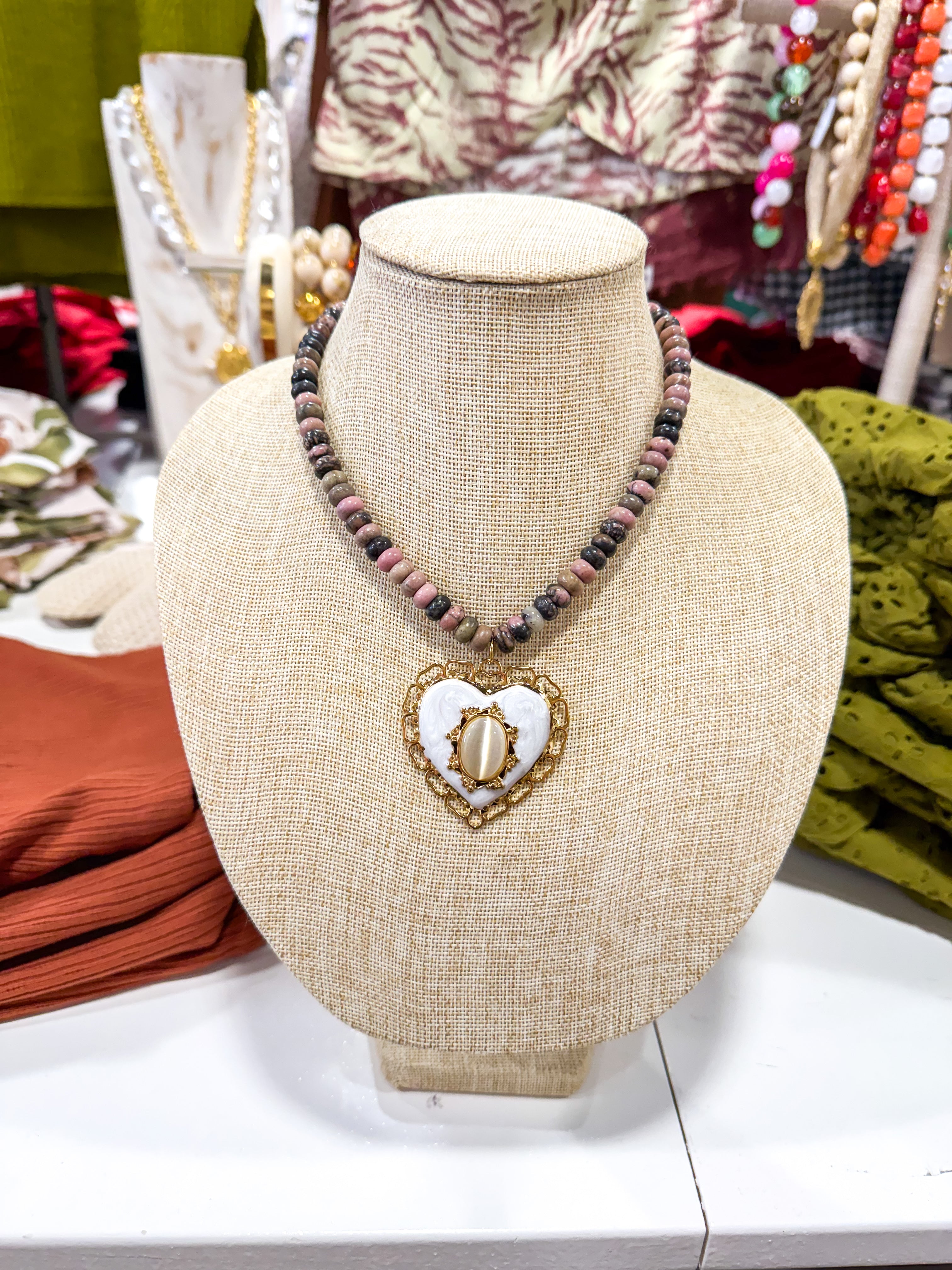 Pearl Heart Colorful Beaded Necklace