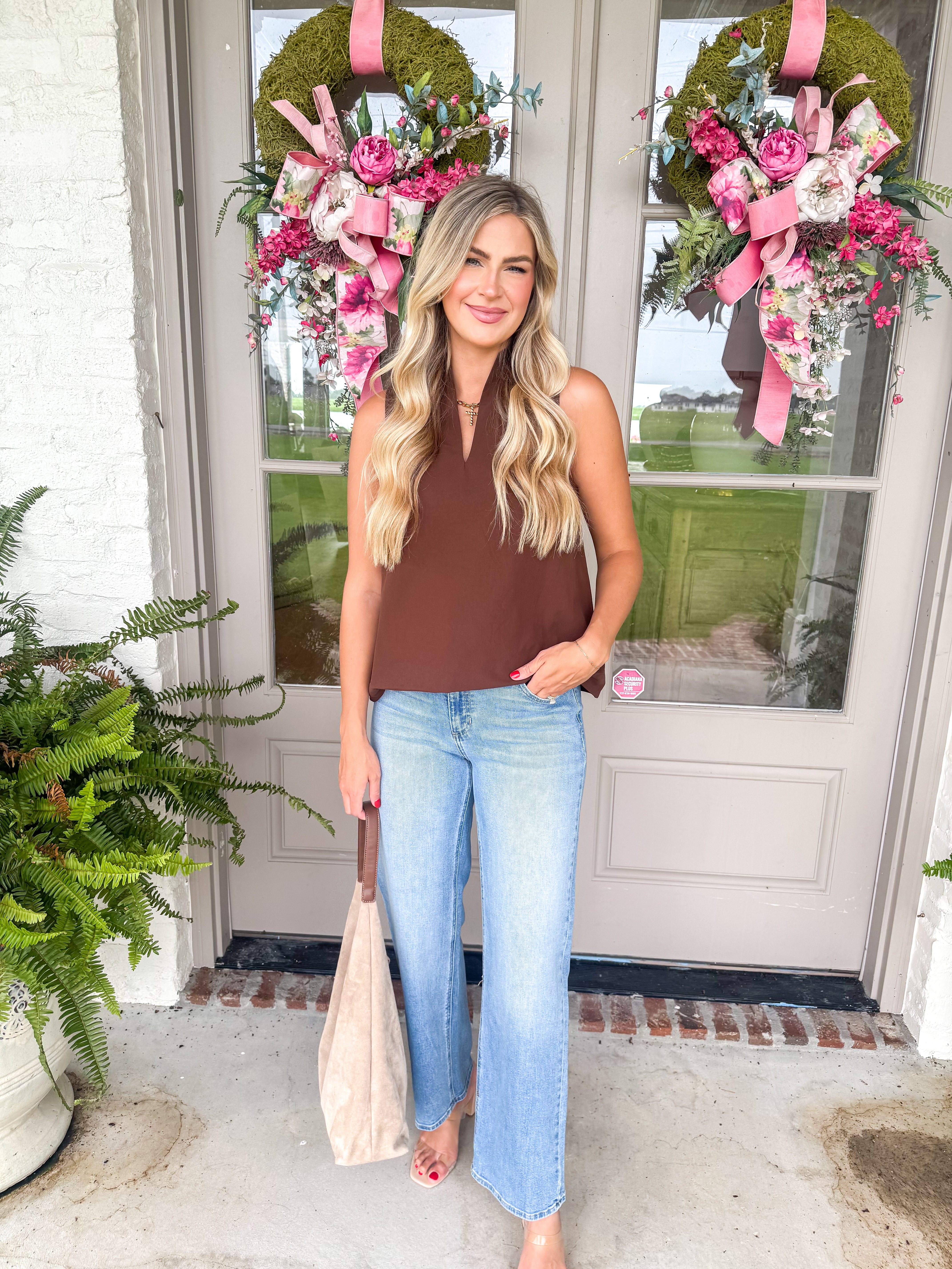 The Olivia Stand-Collar Top Brown