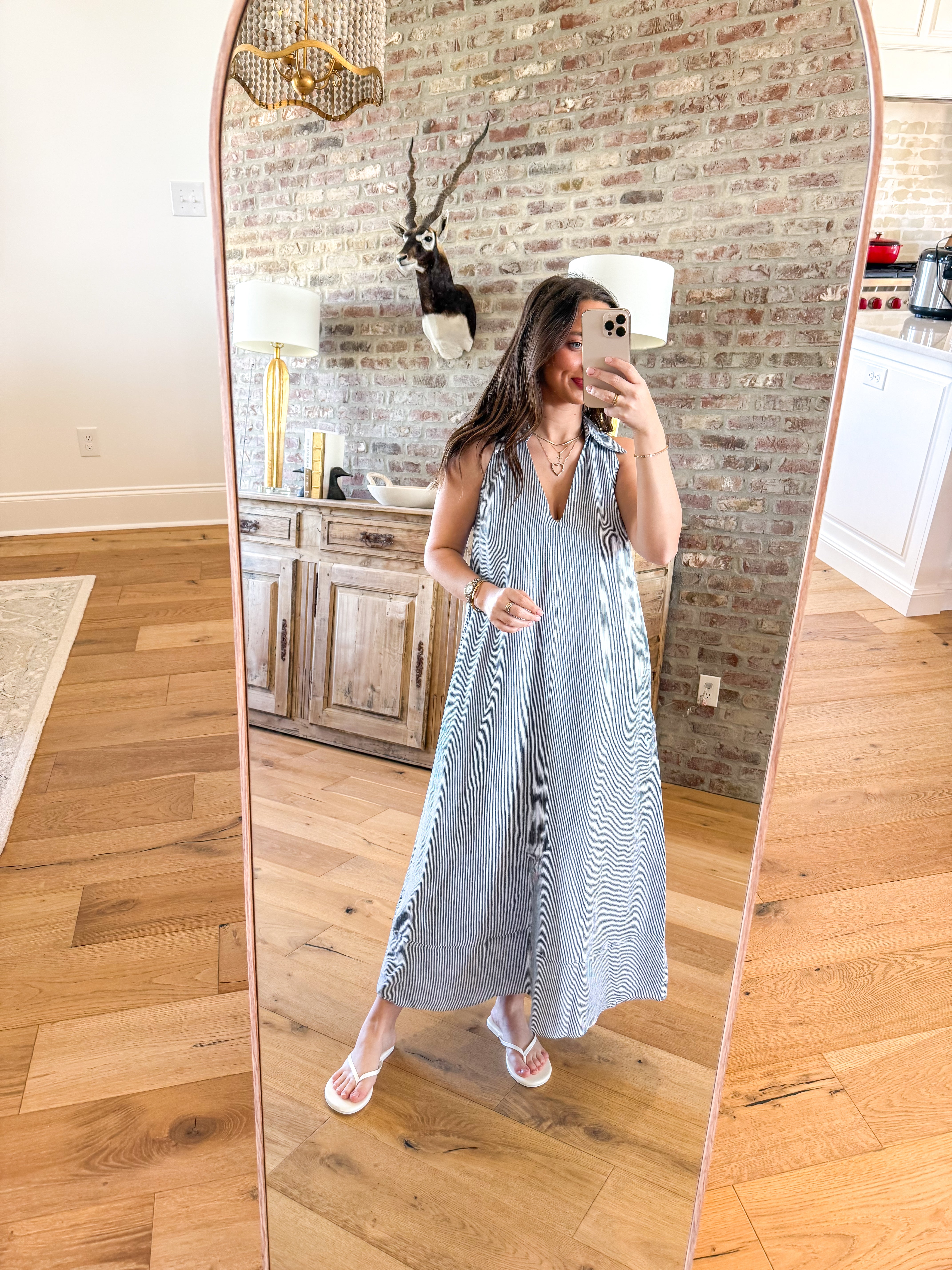 Mylee Striped Sleeveless V-Neck Linen Dress