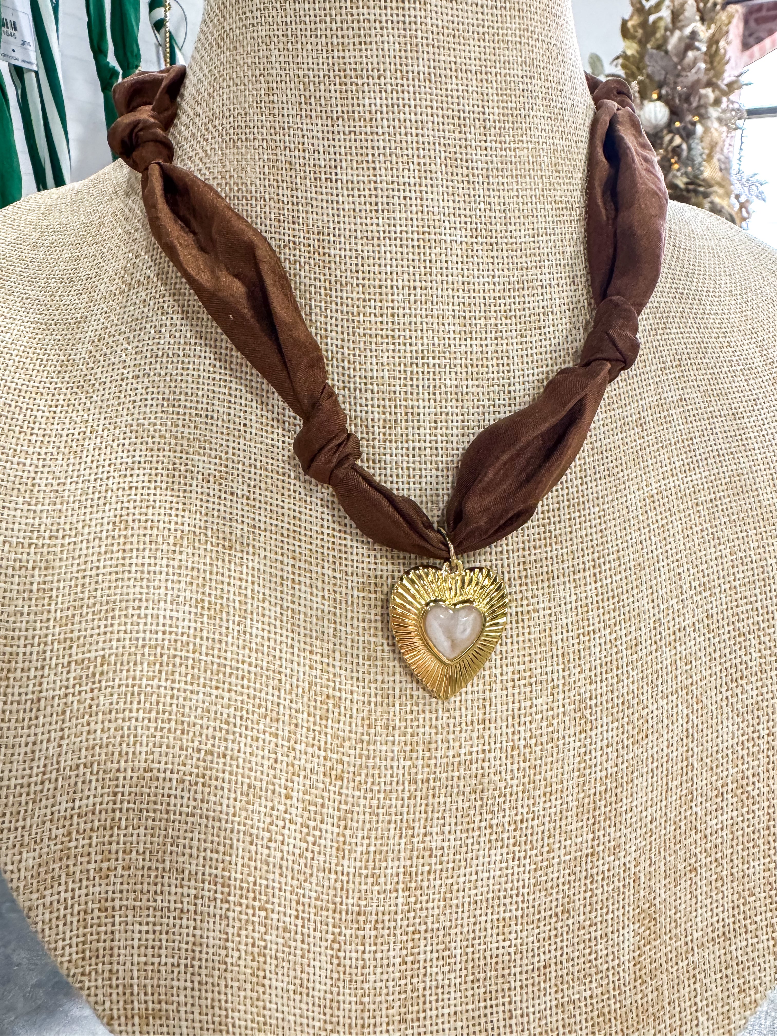 Brown Small Heart Scarf Necklace