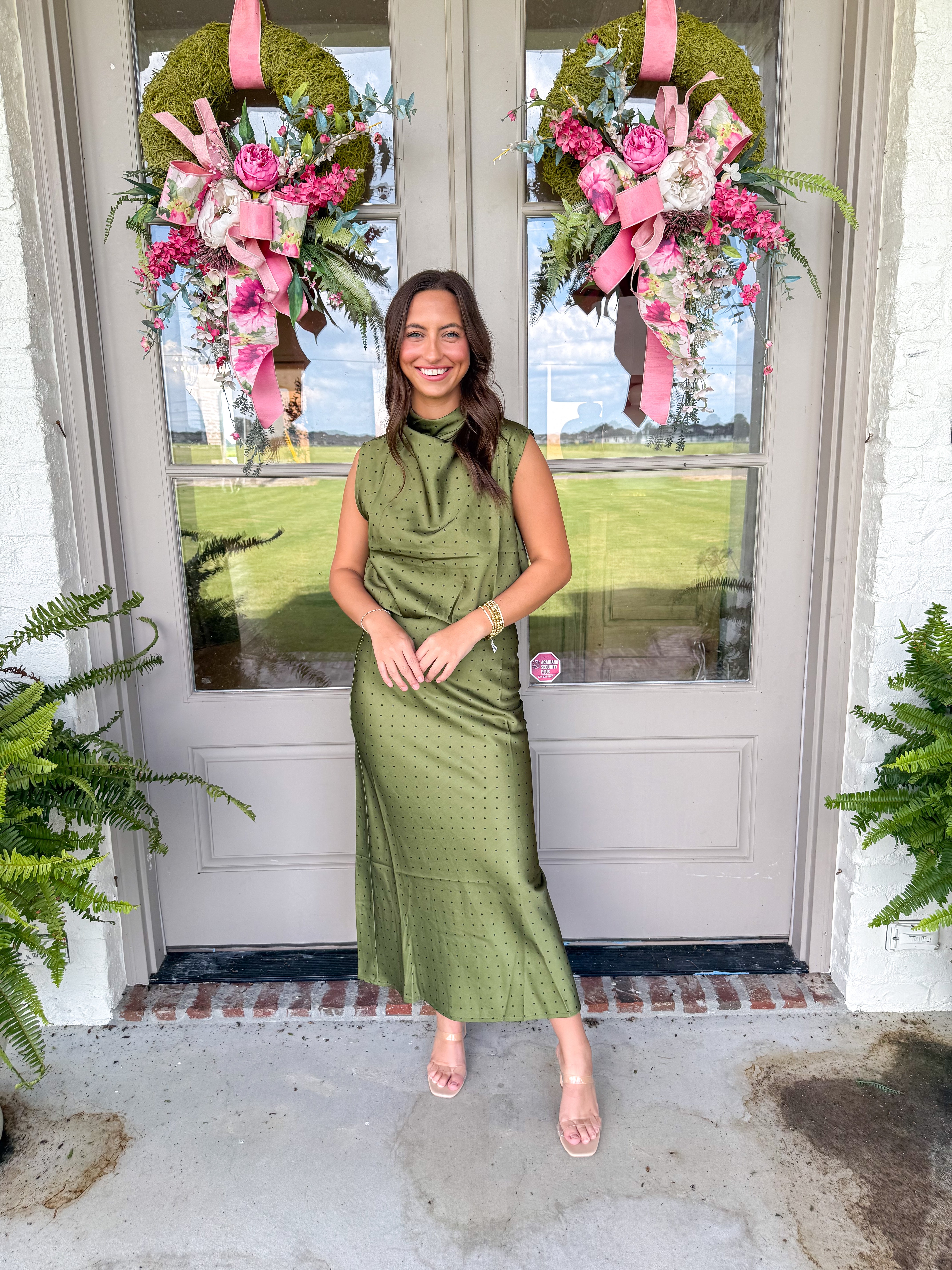 Dotted Darling High Neck Top Olive