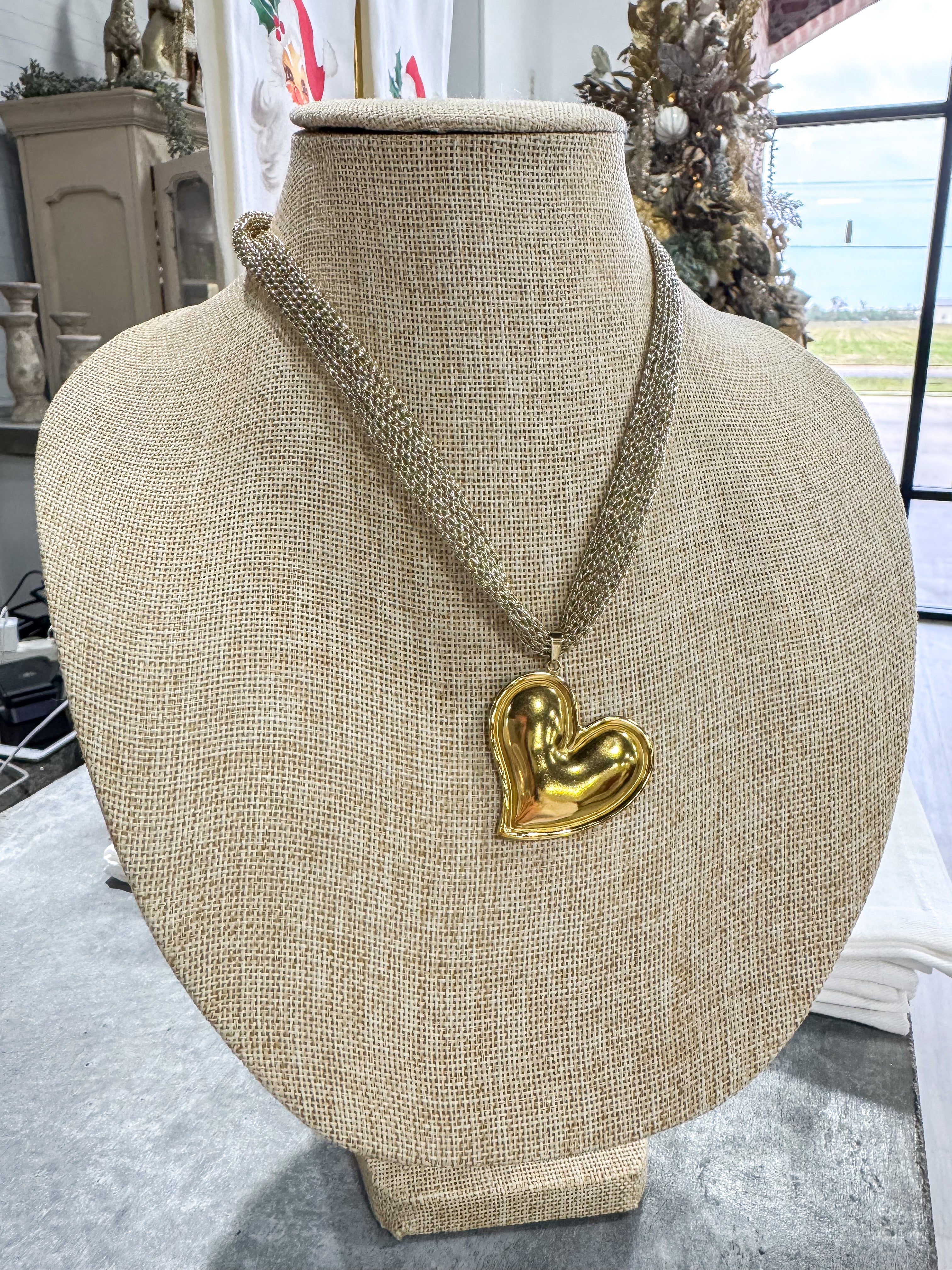 Gold Small Scarf Heart Necklace