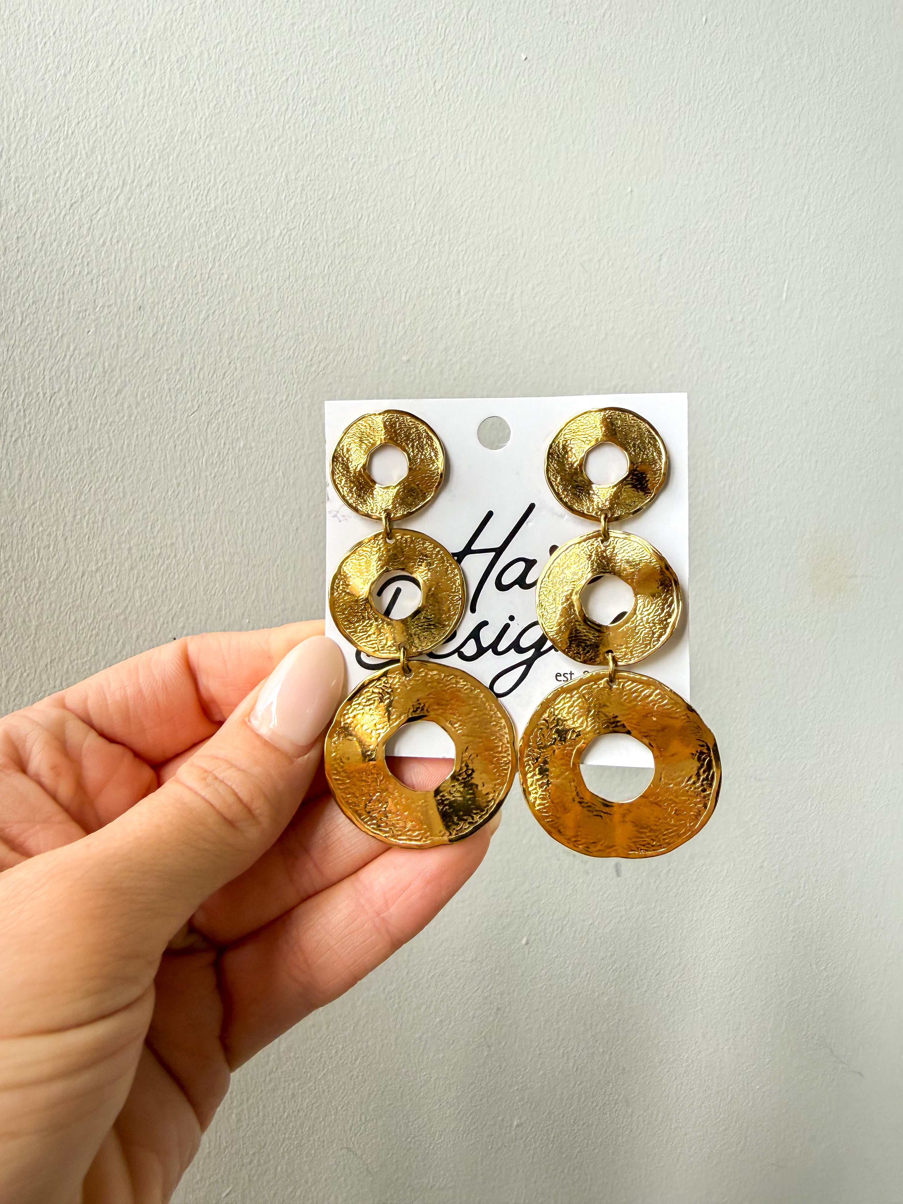 Triple Circle Gold Earrings