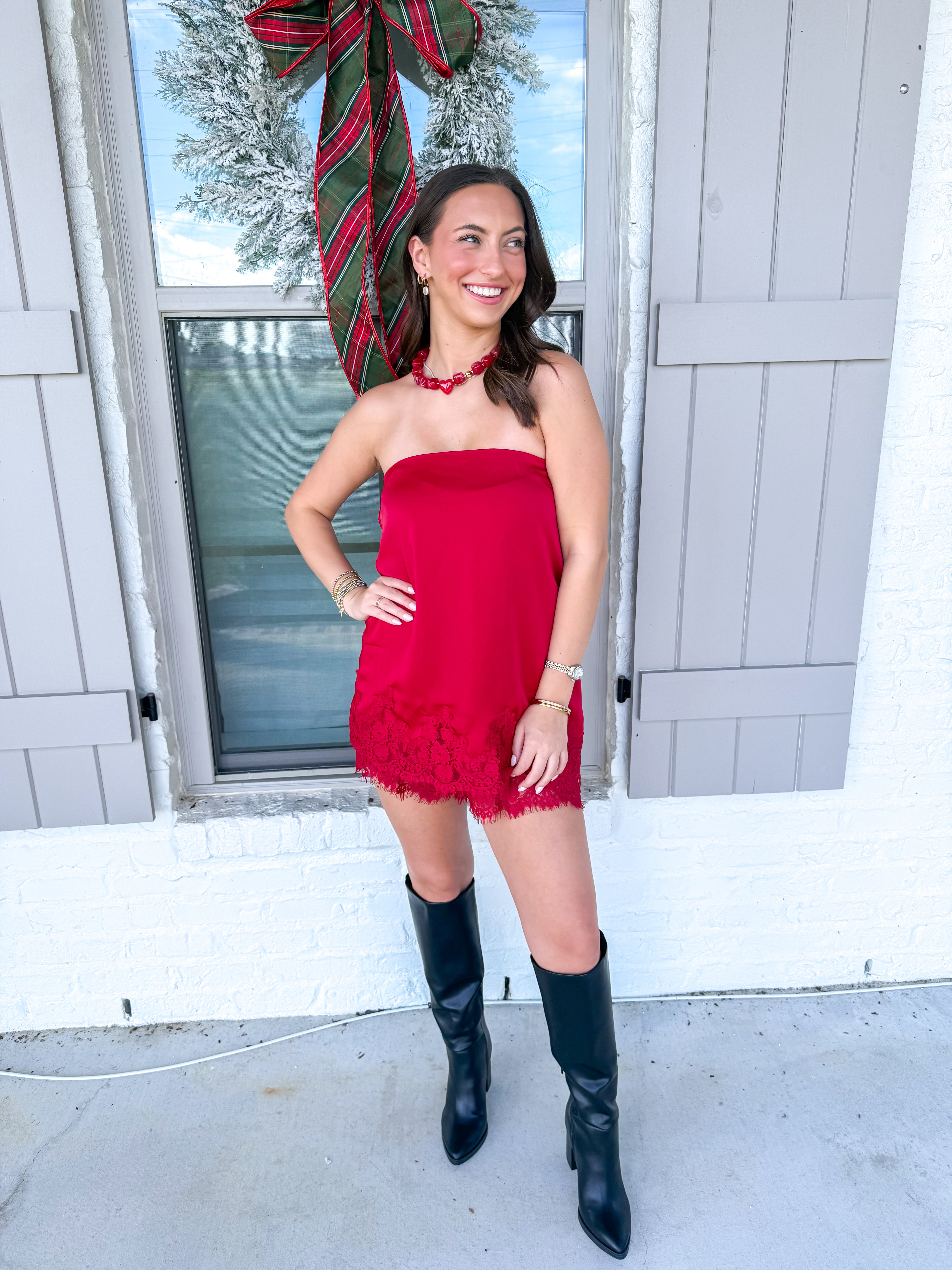 Crimson Charm Satin Lace Set