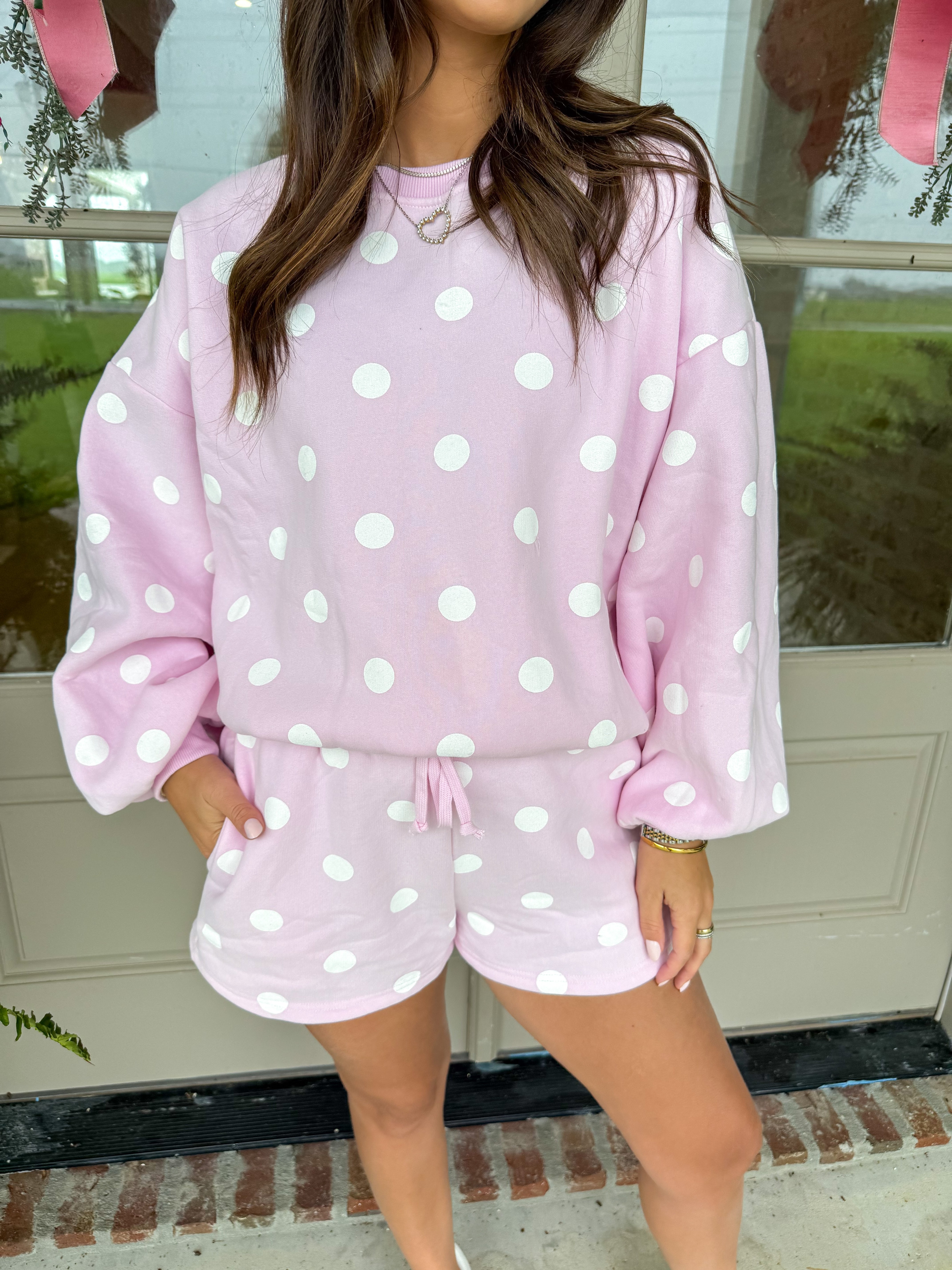 Buttery Polka Dot Lounge Set Pink/White