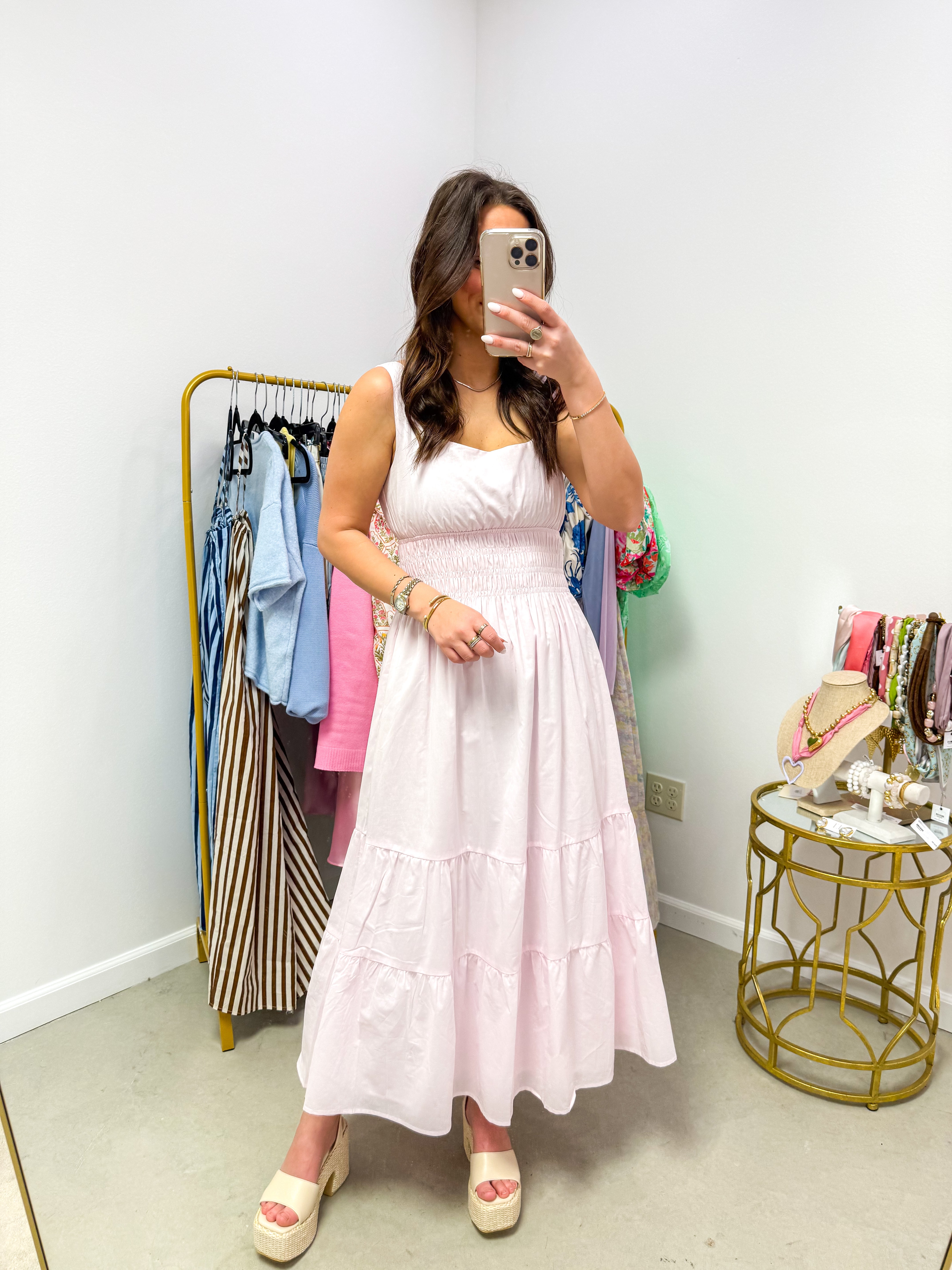 Katie Pink Smocked Midi