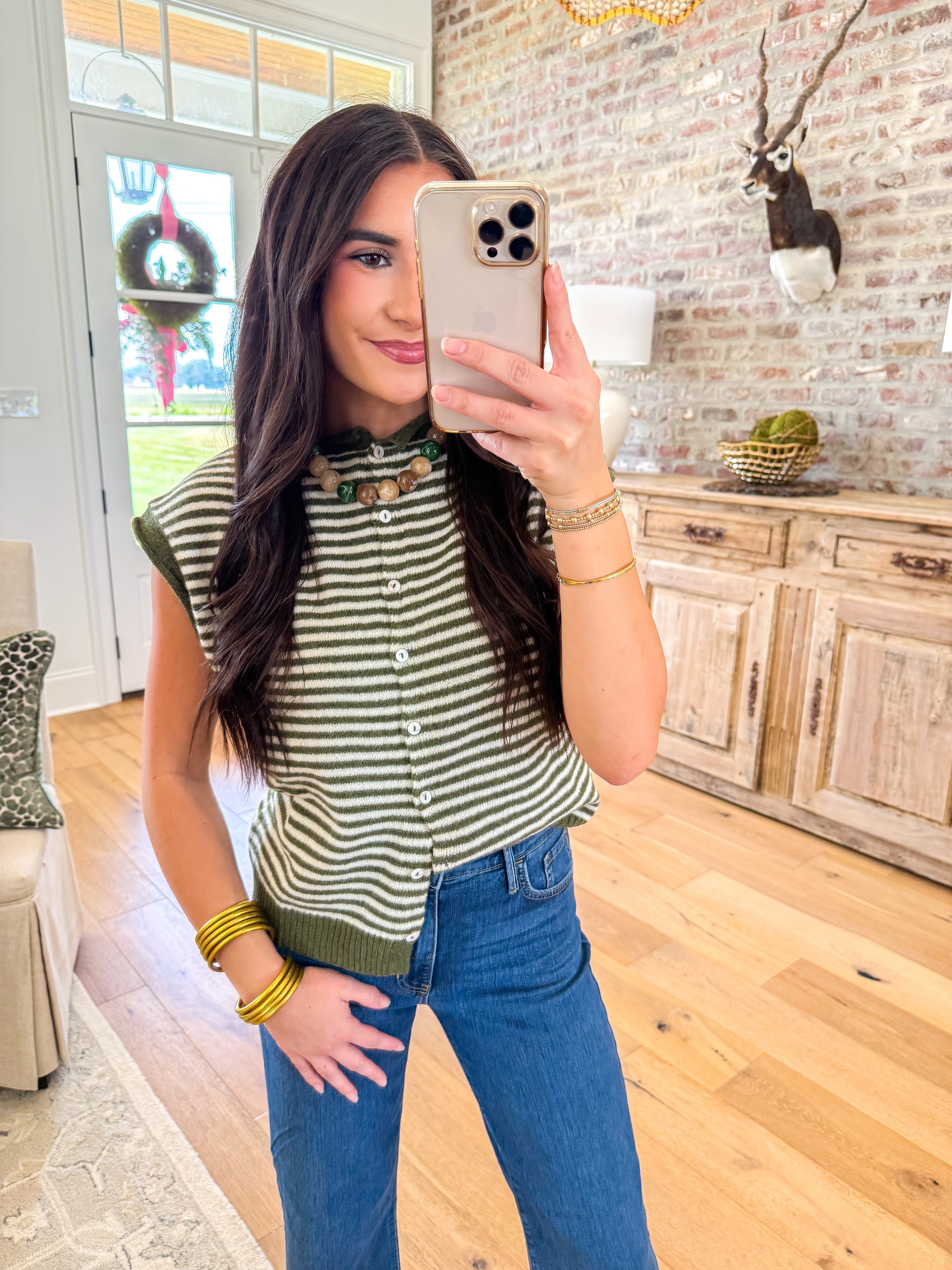 Classic Comfort Striped Olive Cardigan