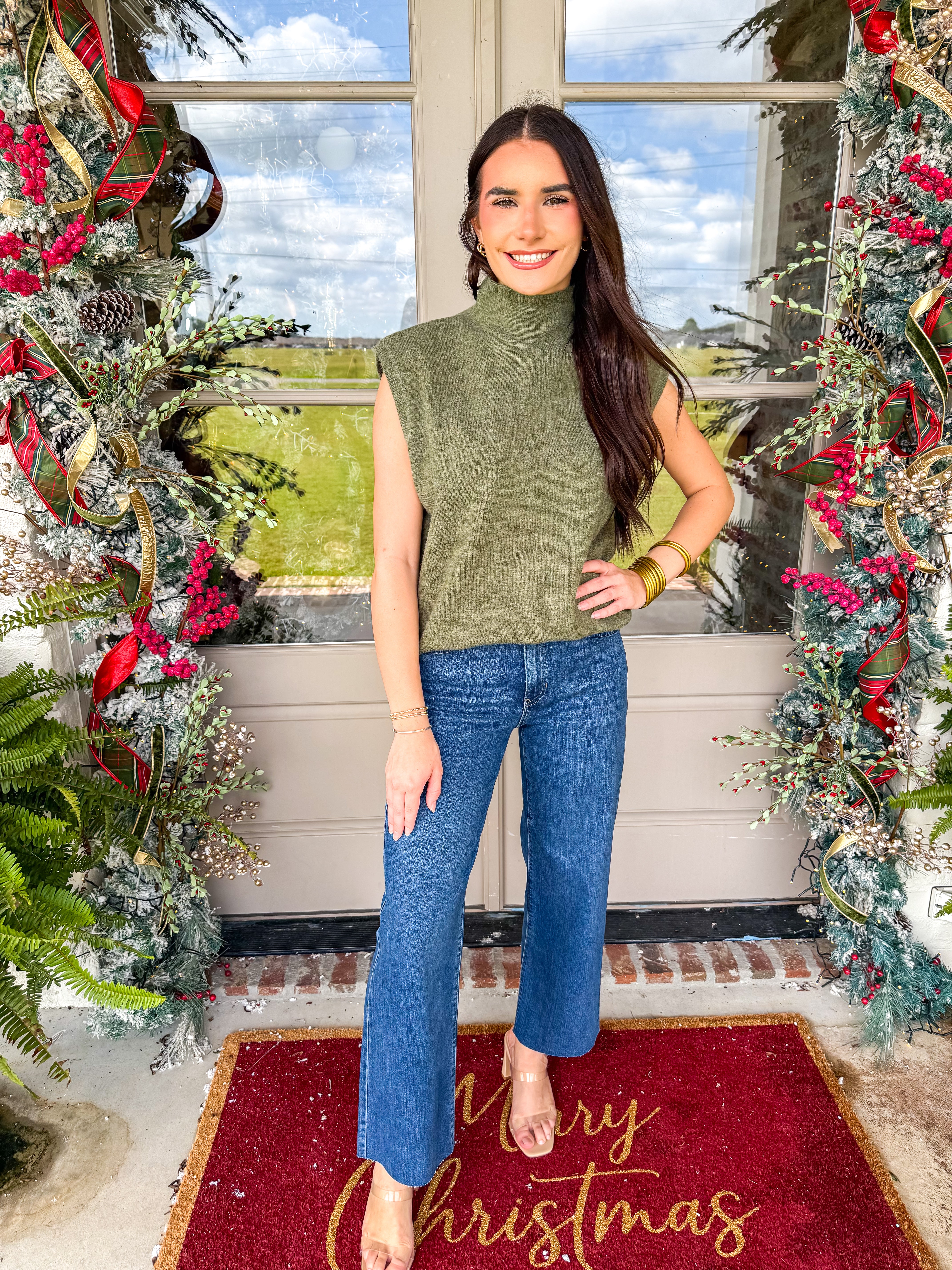 Olive Knit Mock Neck Sweater Vest