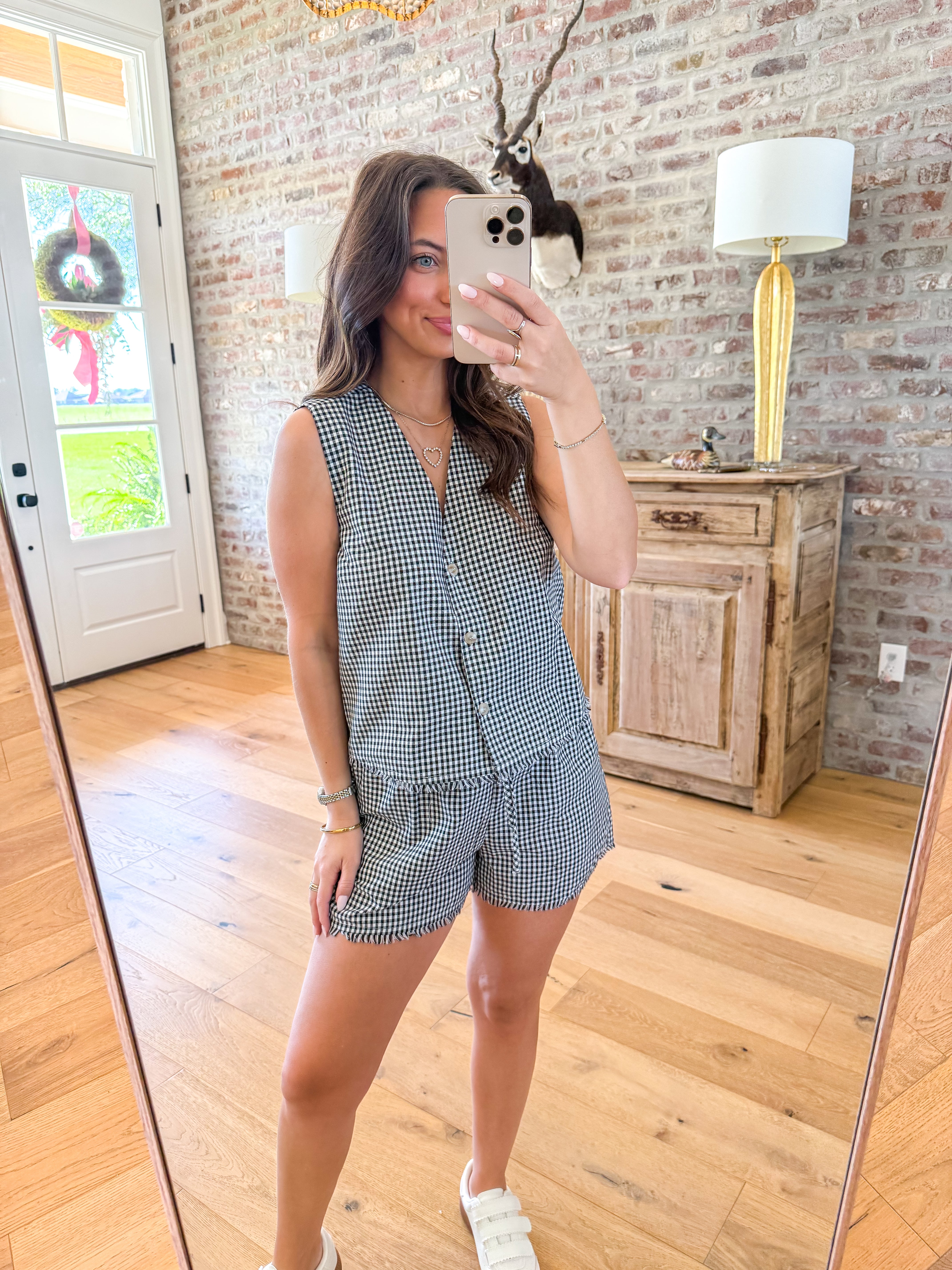 Elsie Black Gingham Short Set