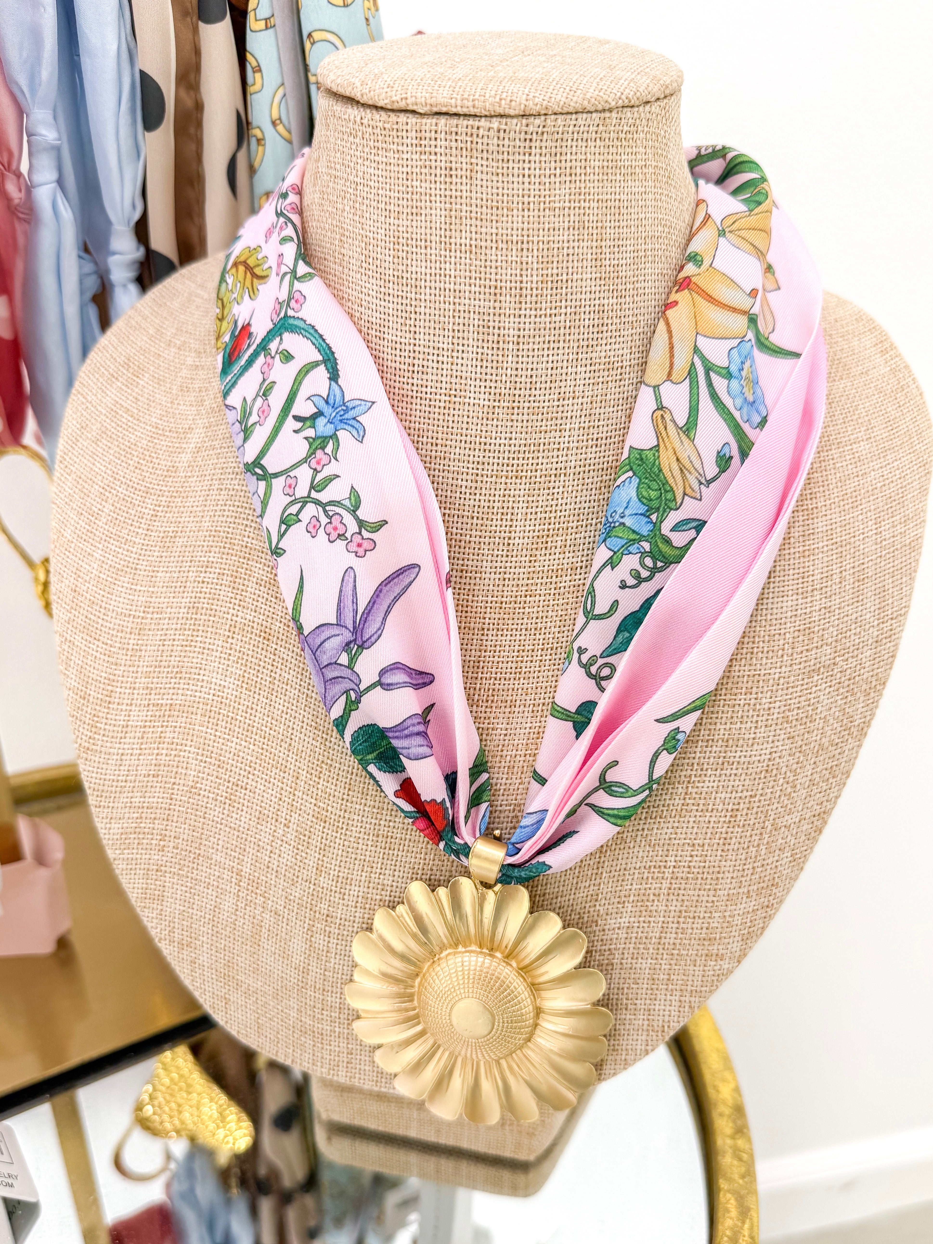 Gold Sunflower Scarf Necklace