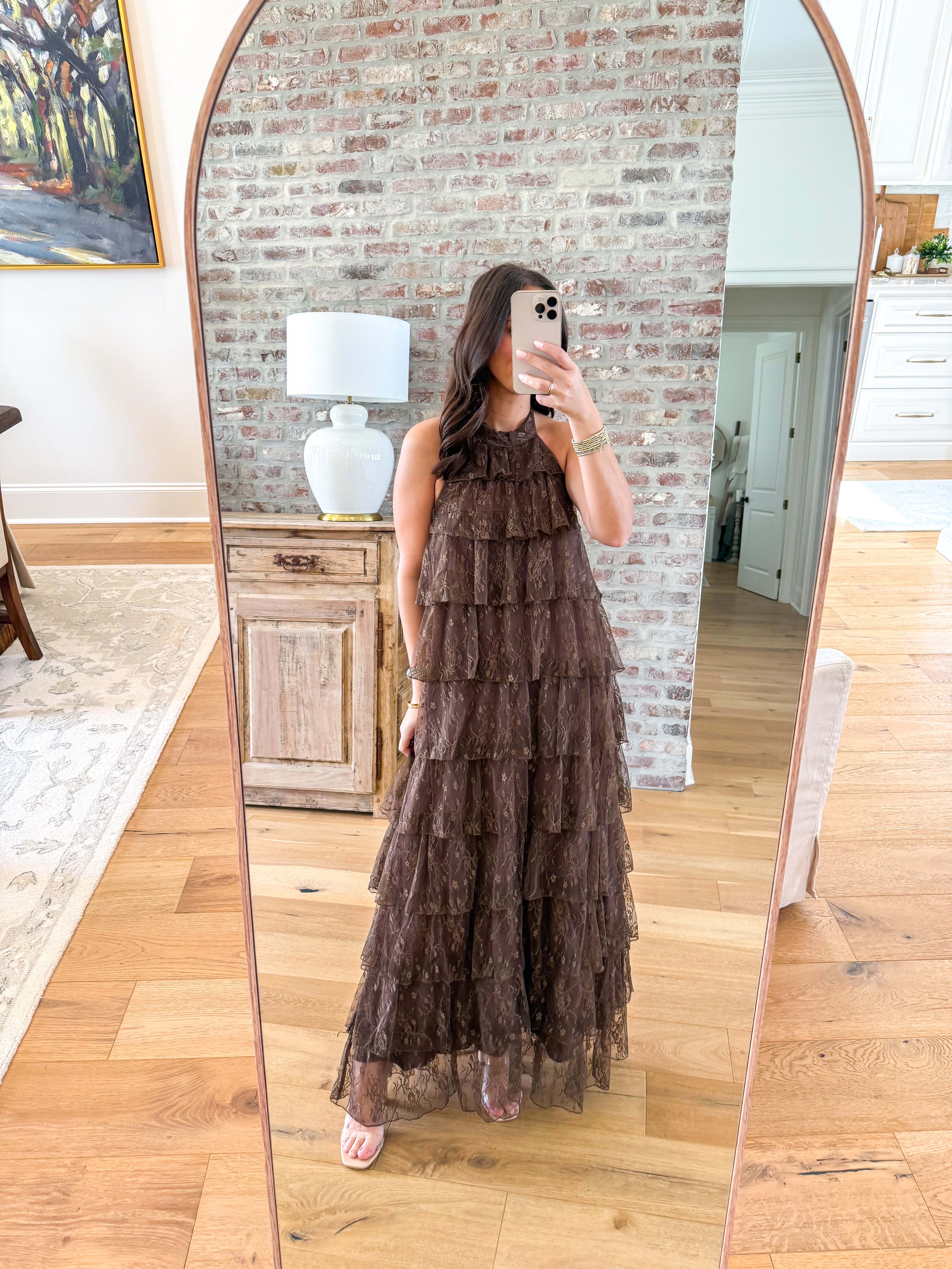 Chocolate Lace Tiered Halter Maxi