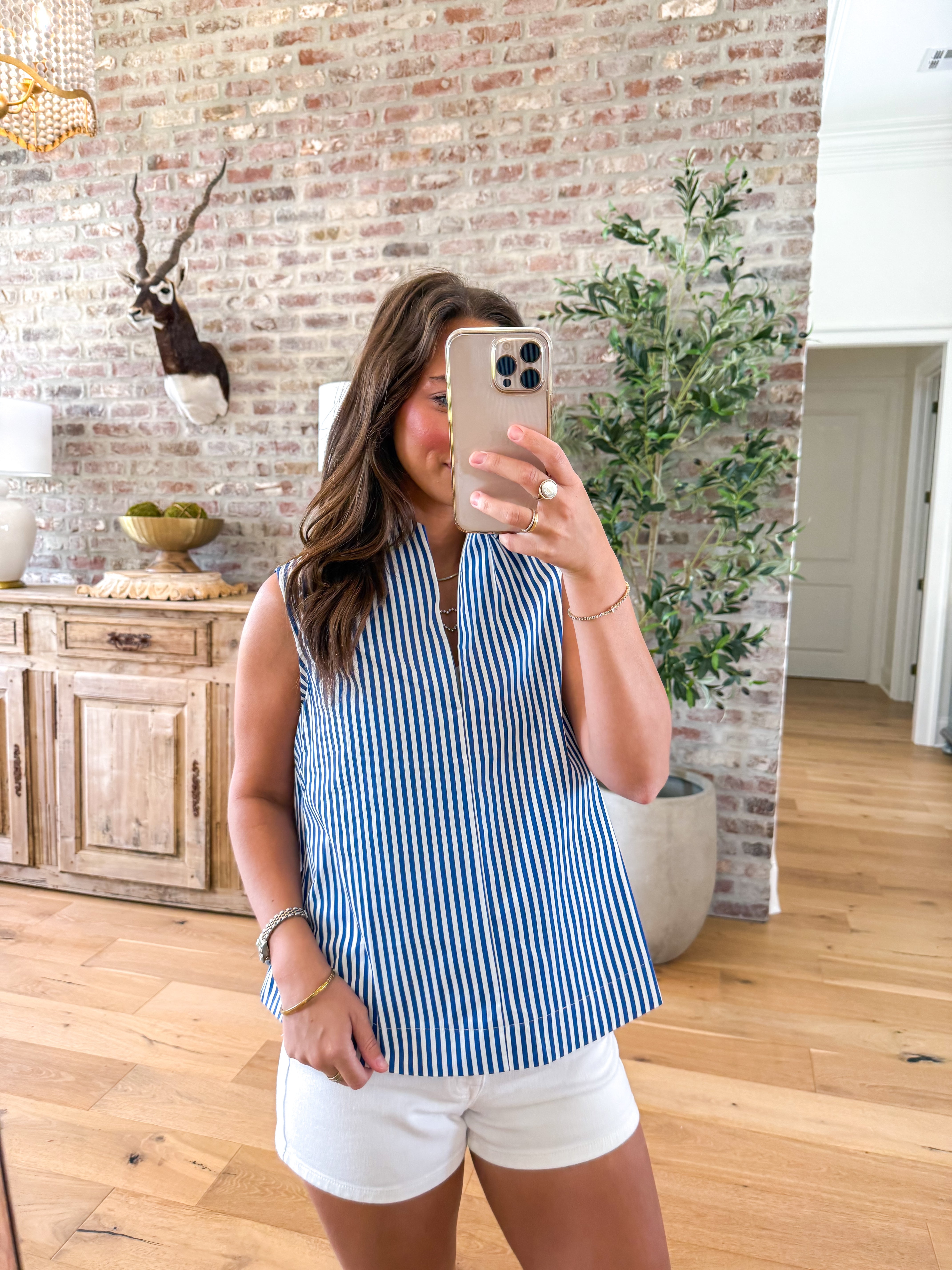 Harbor Stripe Popover Tank Blue