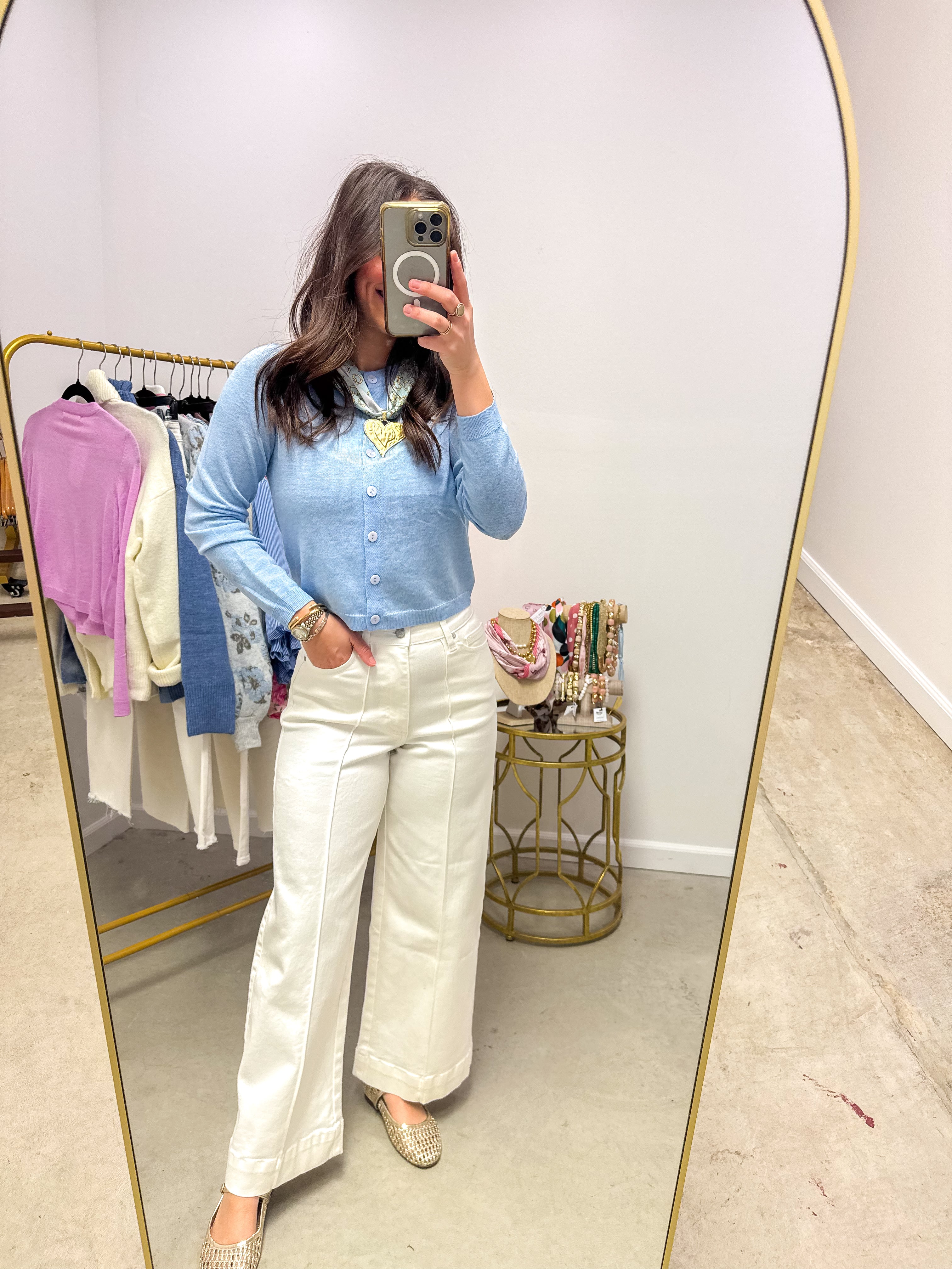 White Denim HR Pin Tuck Wide Leg Jeans