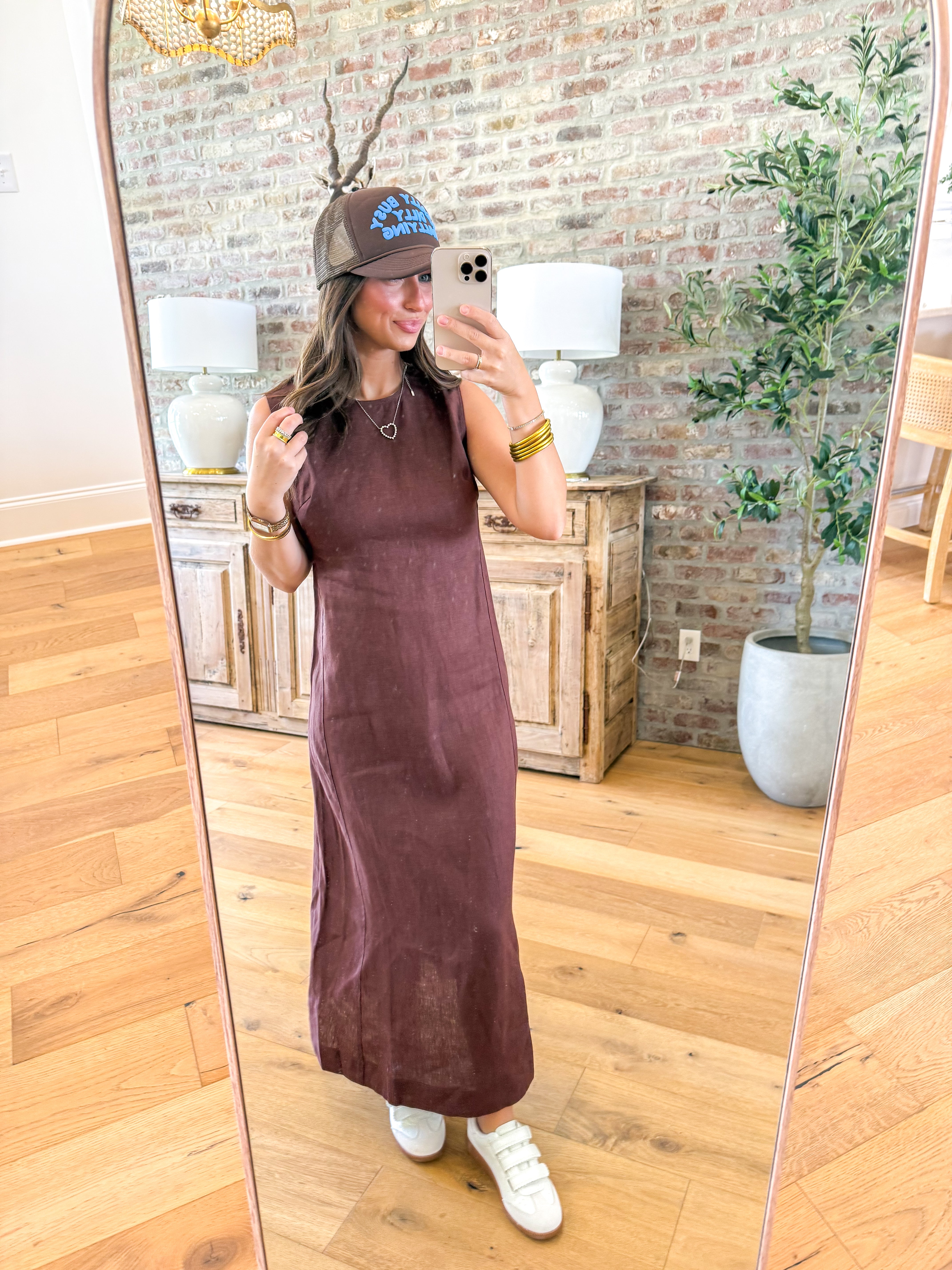 Debbie Open-Back Maxi Linen Dress Brown