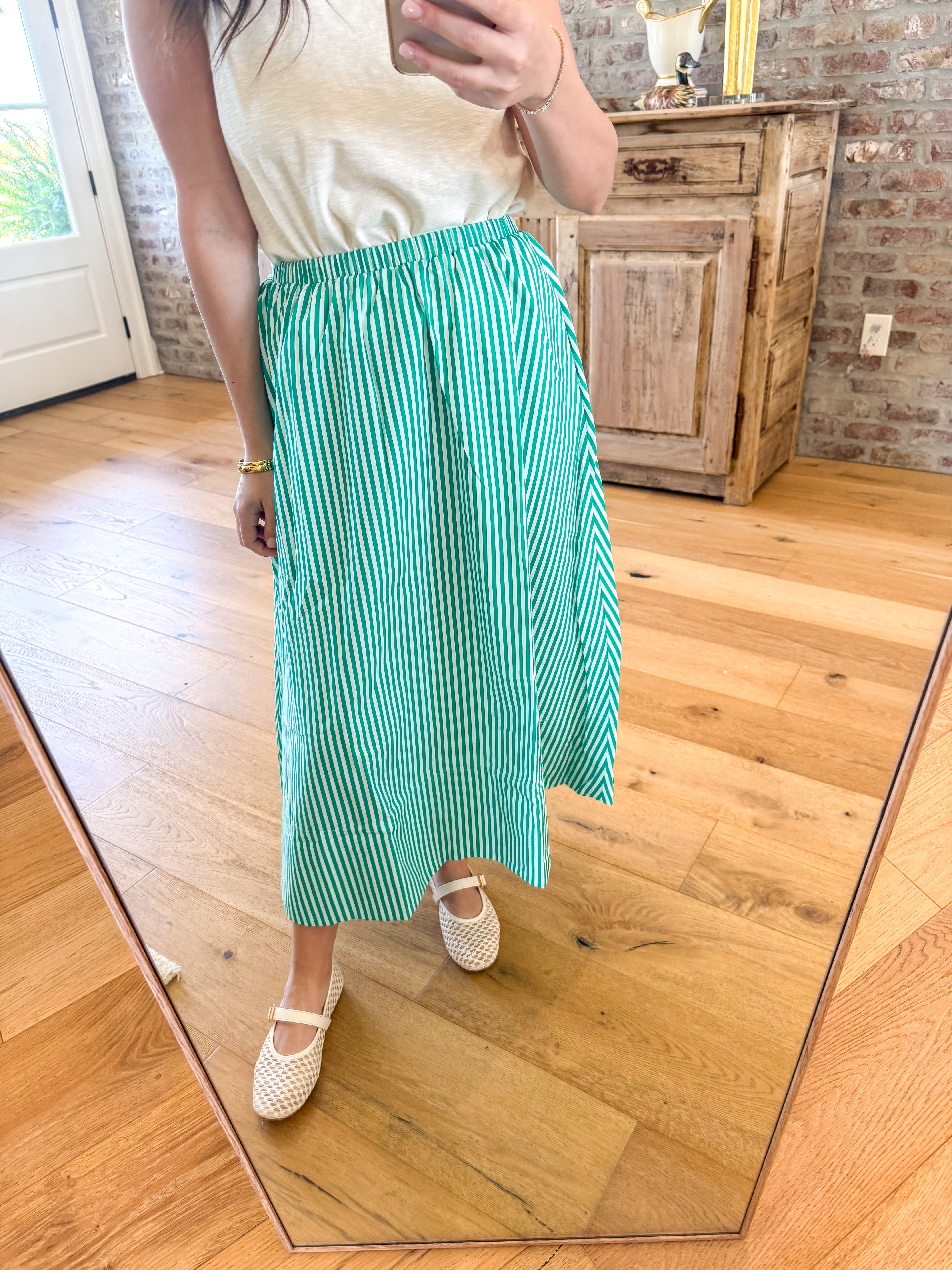 Green Garden Striped Midi Skirt