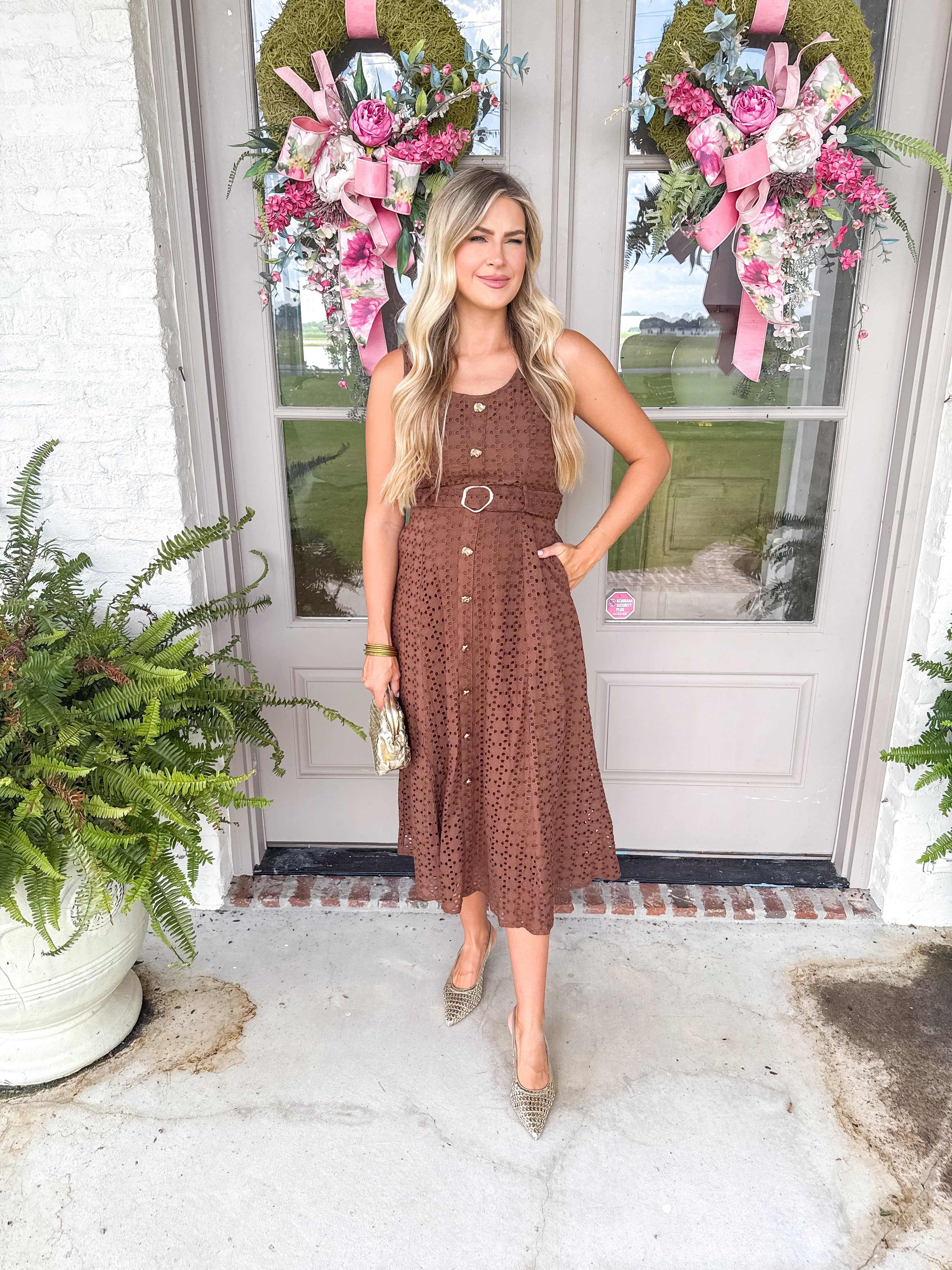 Emmaline Eyelet Midi Dress Brown