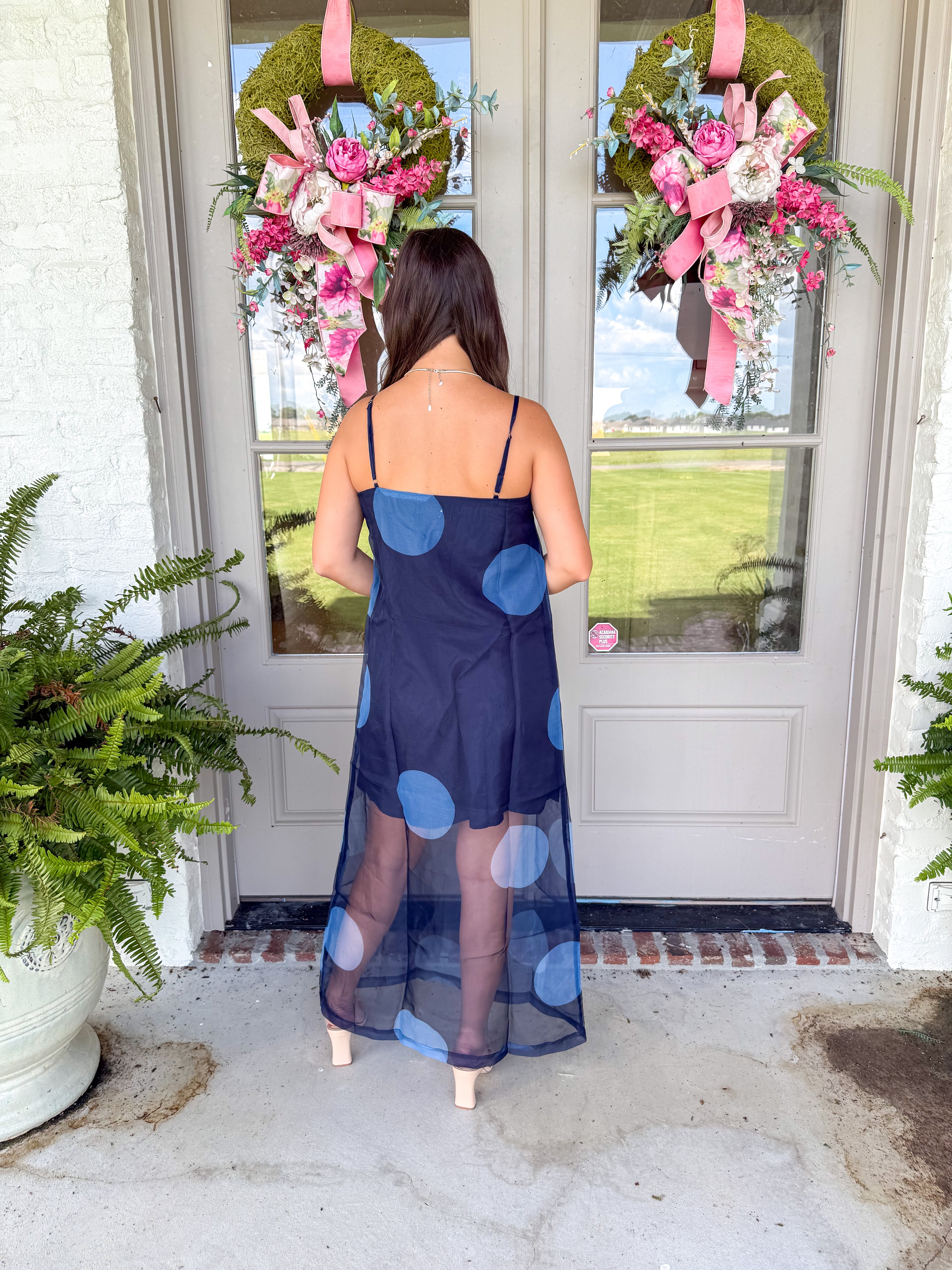 Navy Polka Dot Maxi Slip Dress