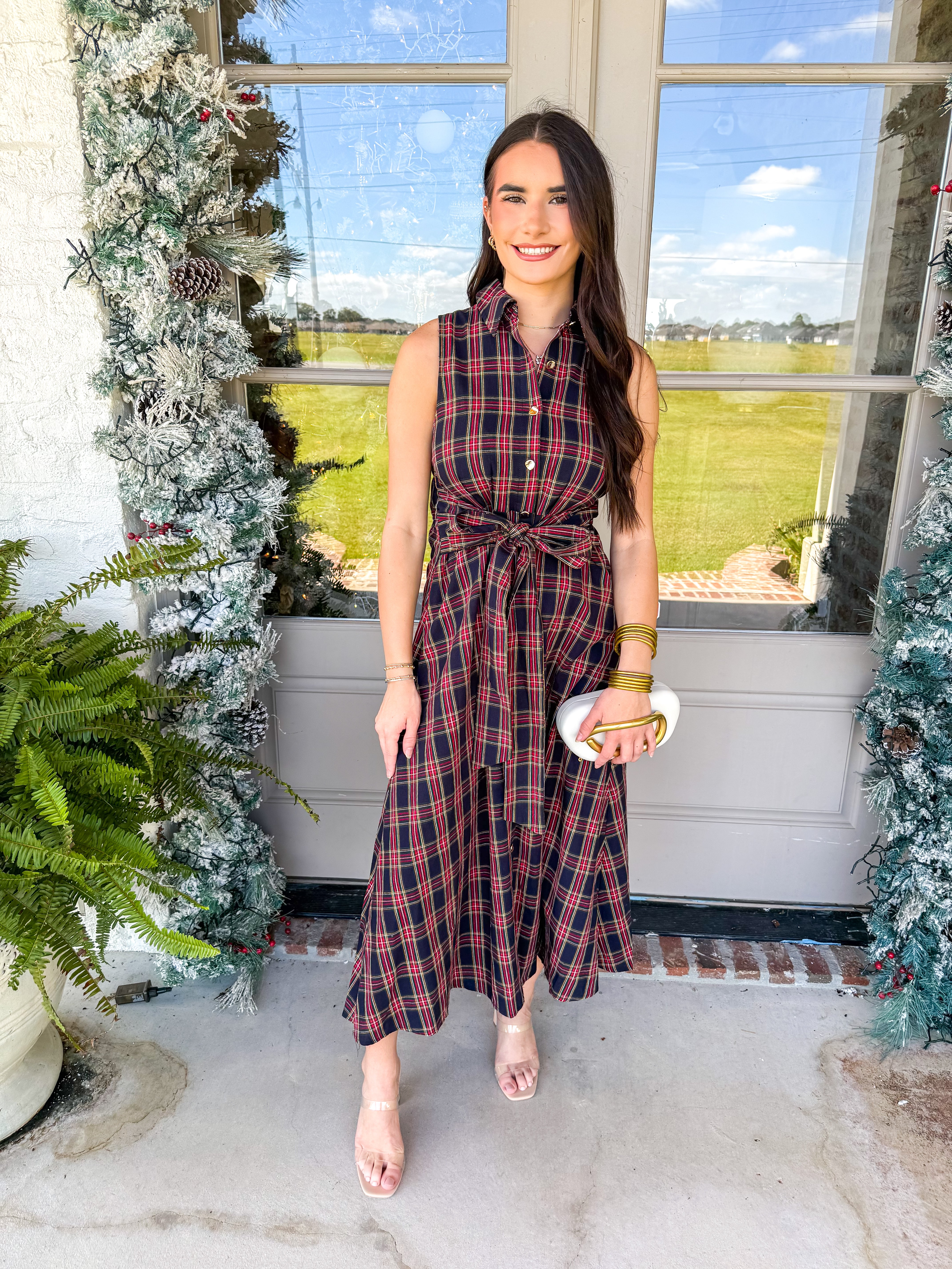 Scarlett Fields Plaid Midi Dress Navy