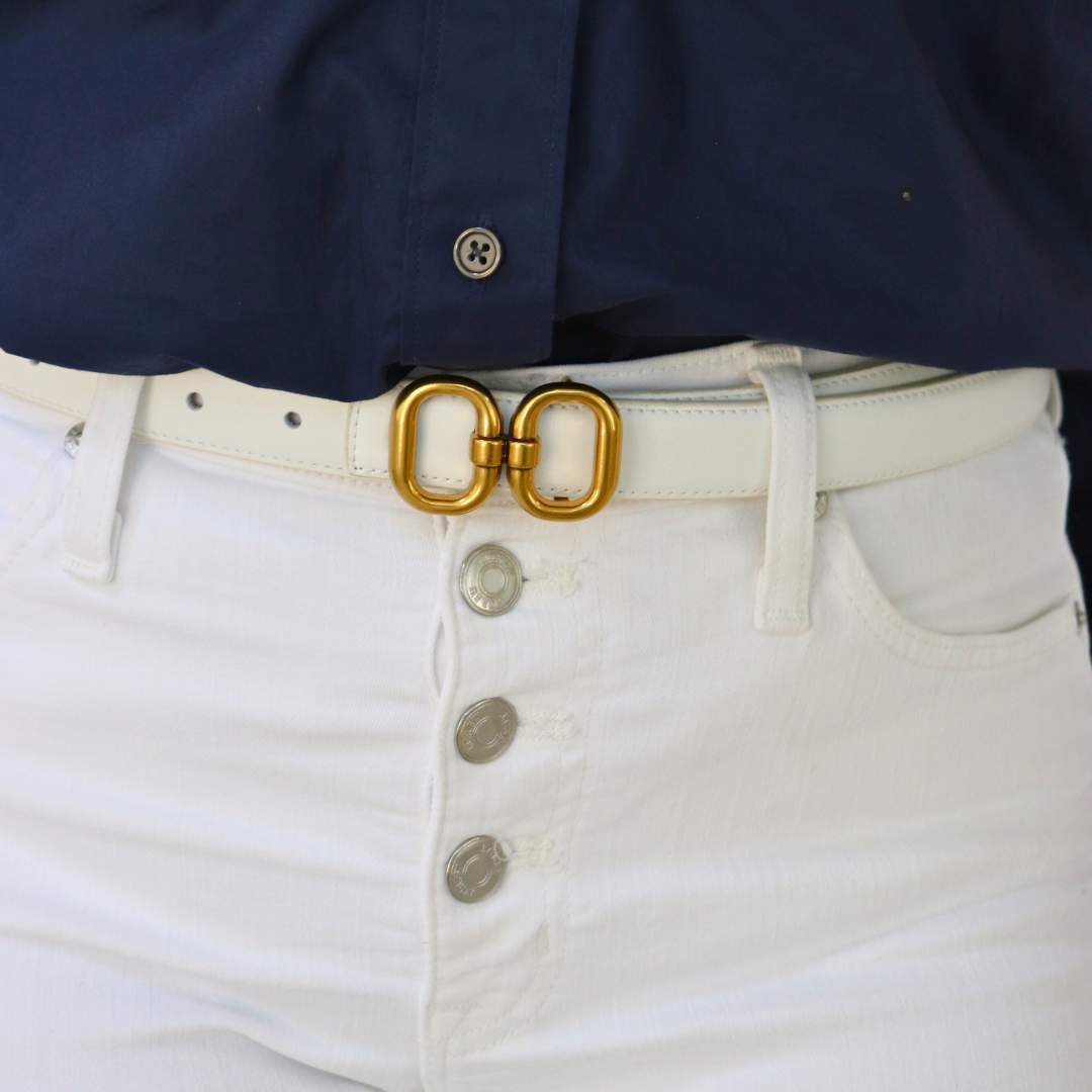 Double Oval Linked Belt White