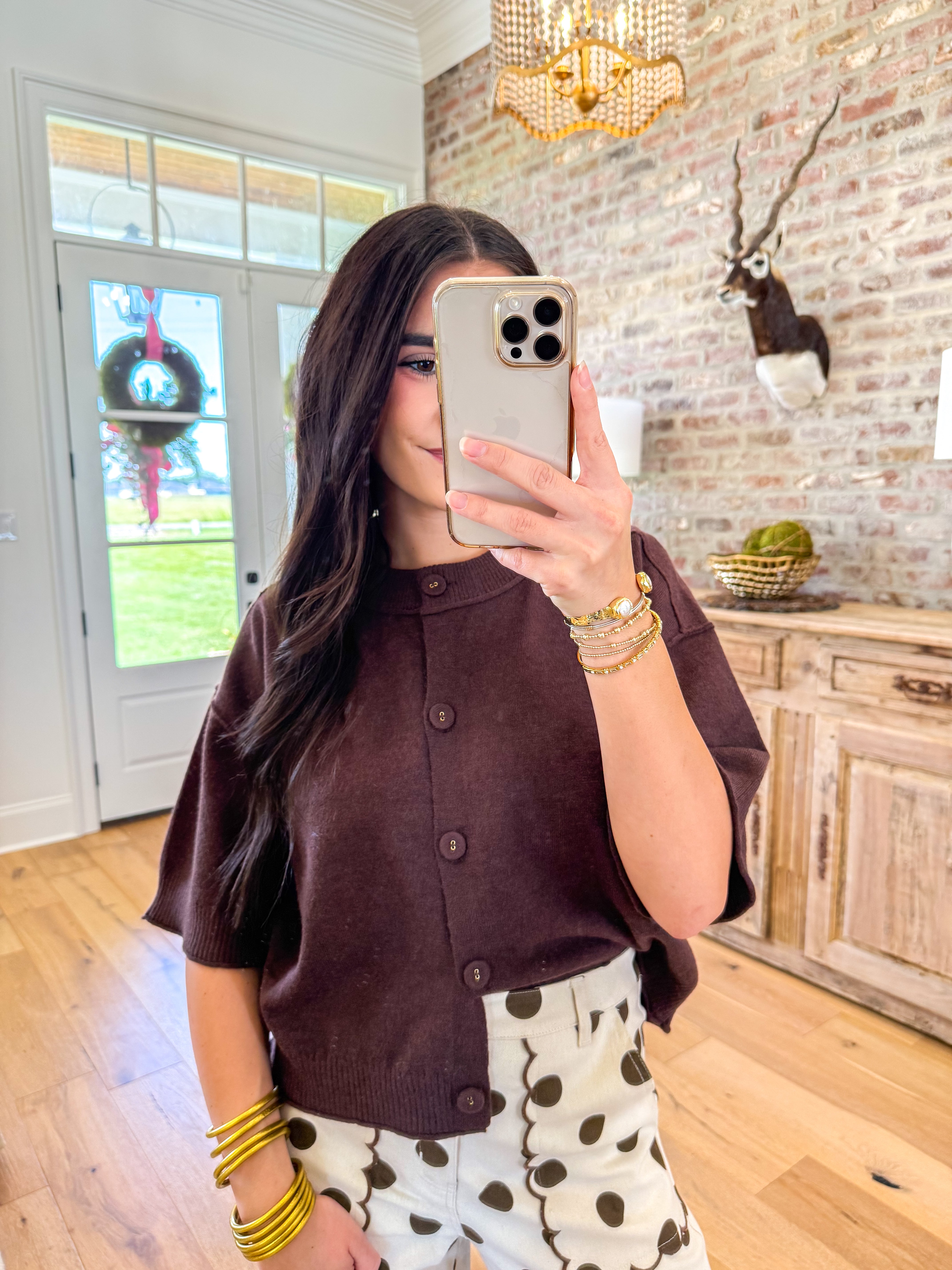 The Marigold Button-Front Cardigan Top Brown