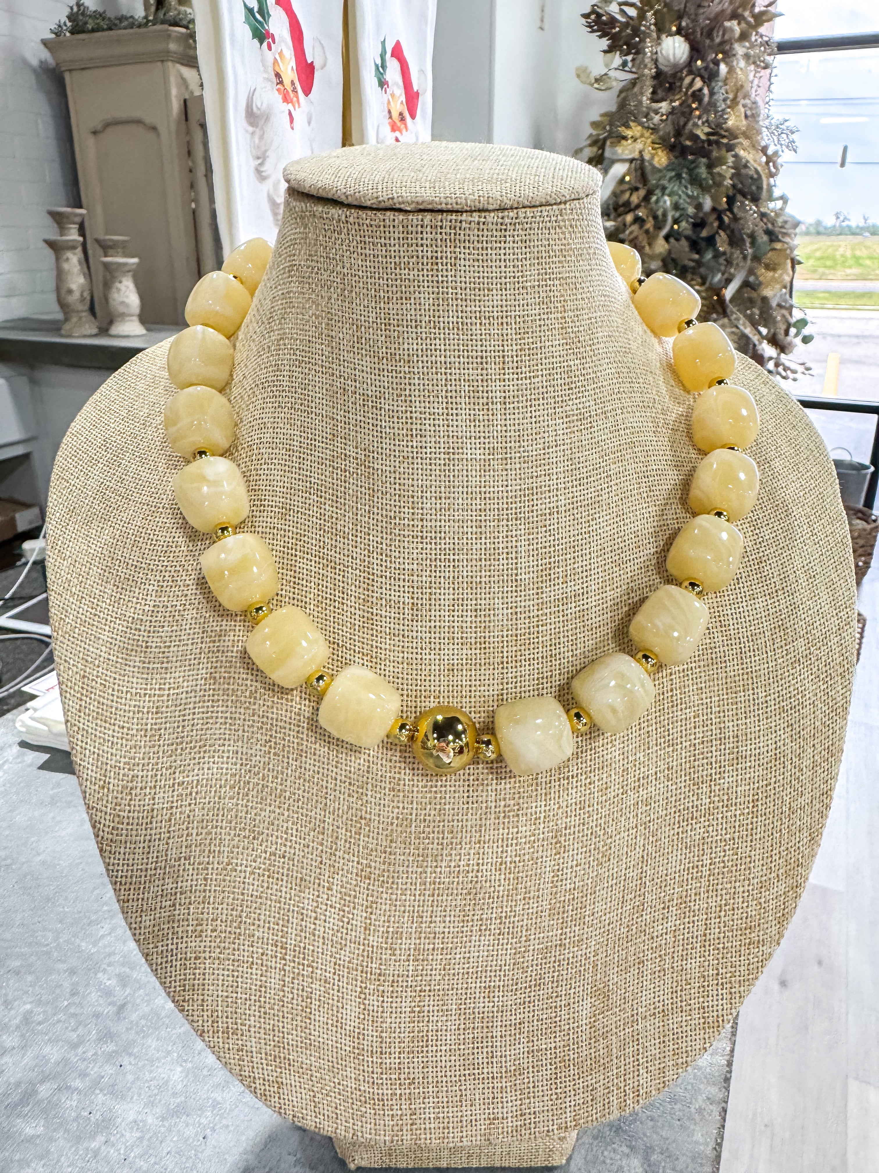 Ecru & Gold Stone Necklace