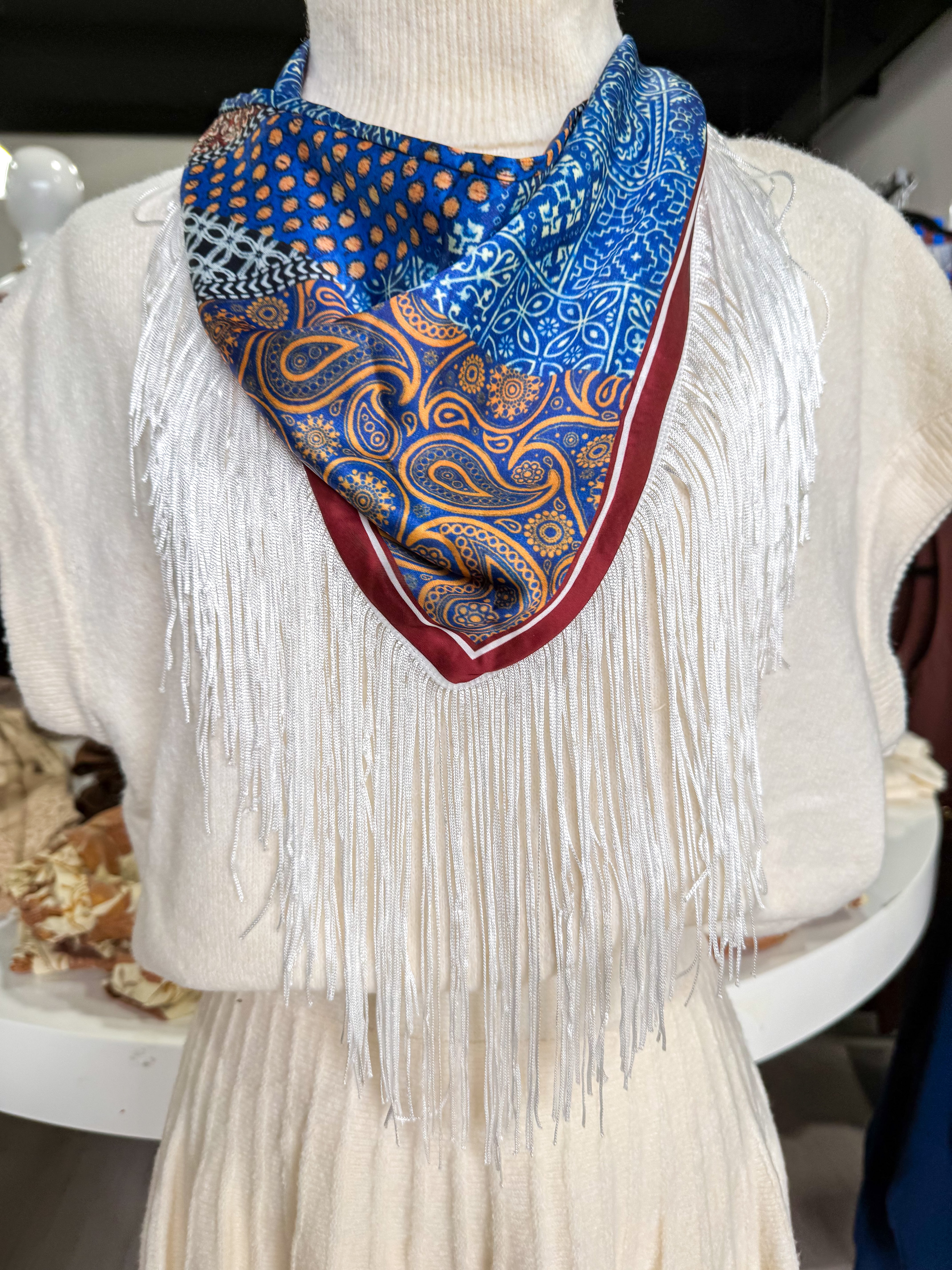 Blue Mutli Fringe Scarf