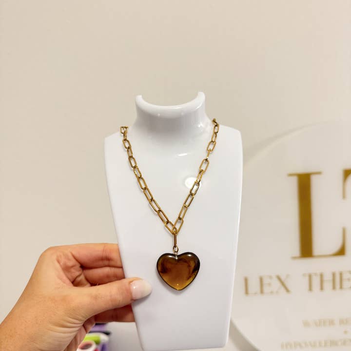Hazel Tigers Eye Heart Paperclip Necklace