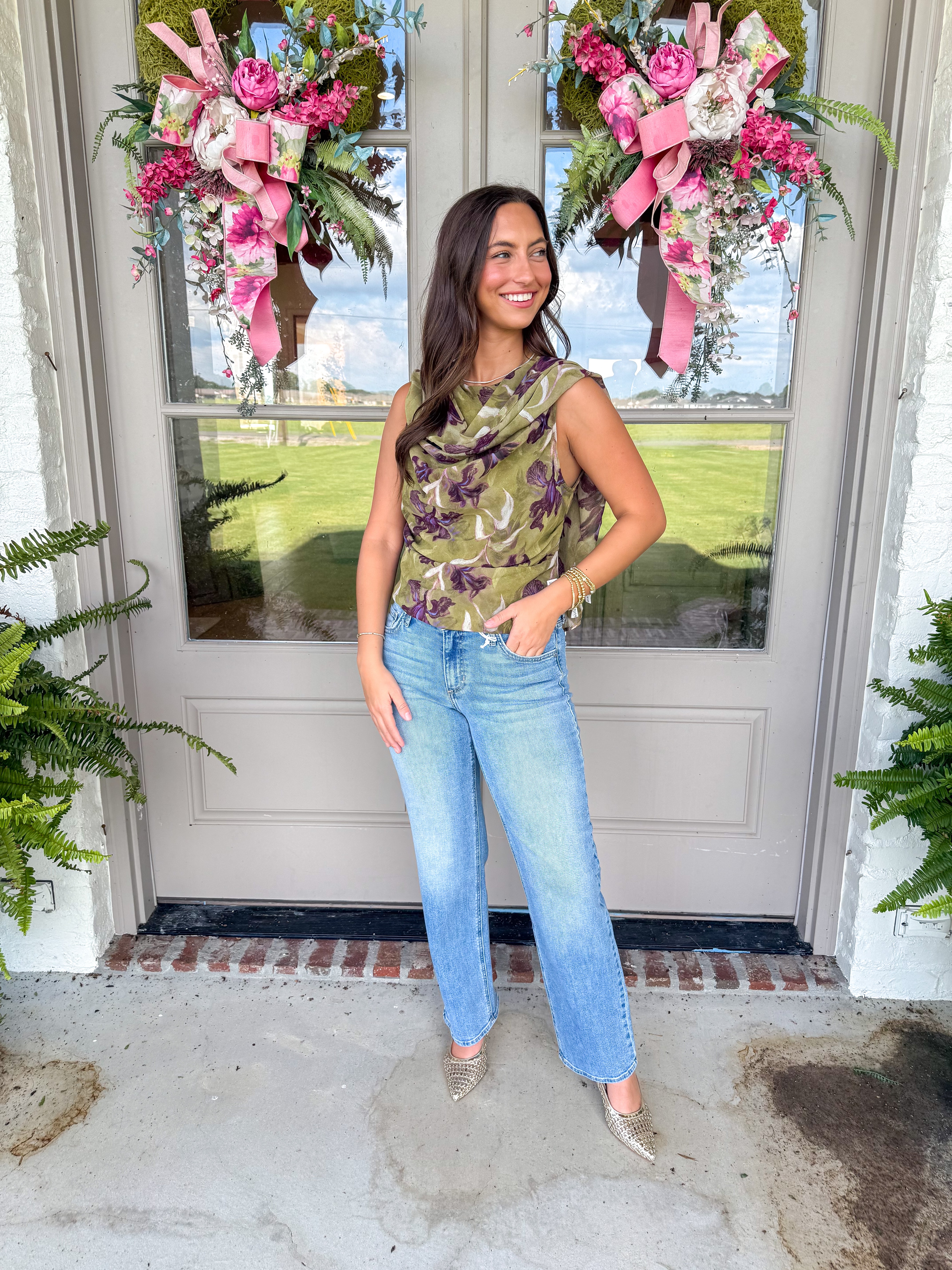 Olive Grove Cowl Neck Tank