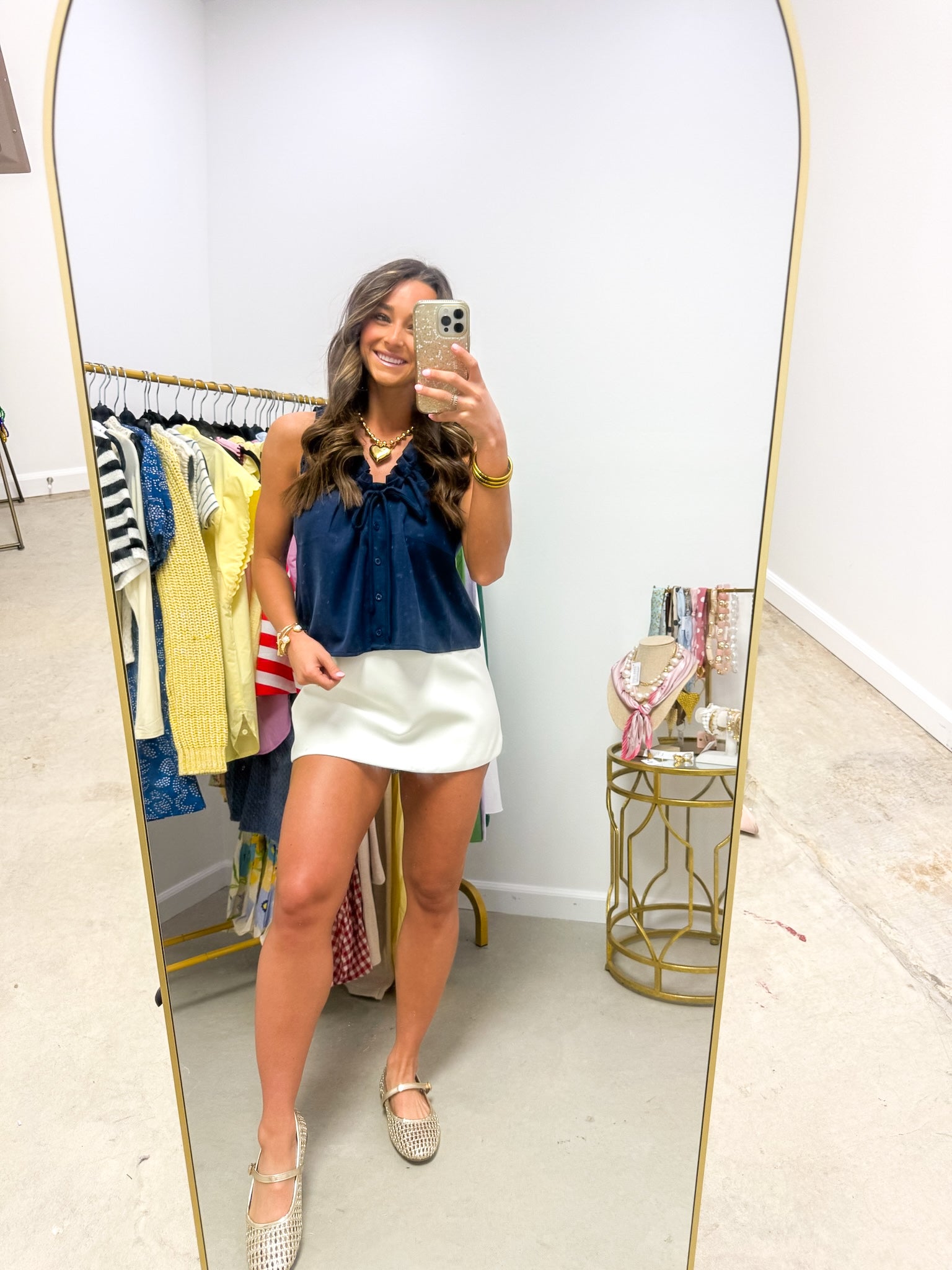 Hometown Navy Gathered Top