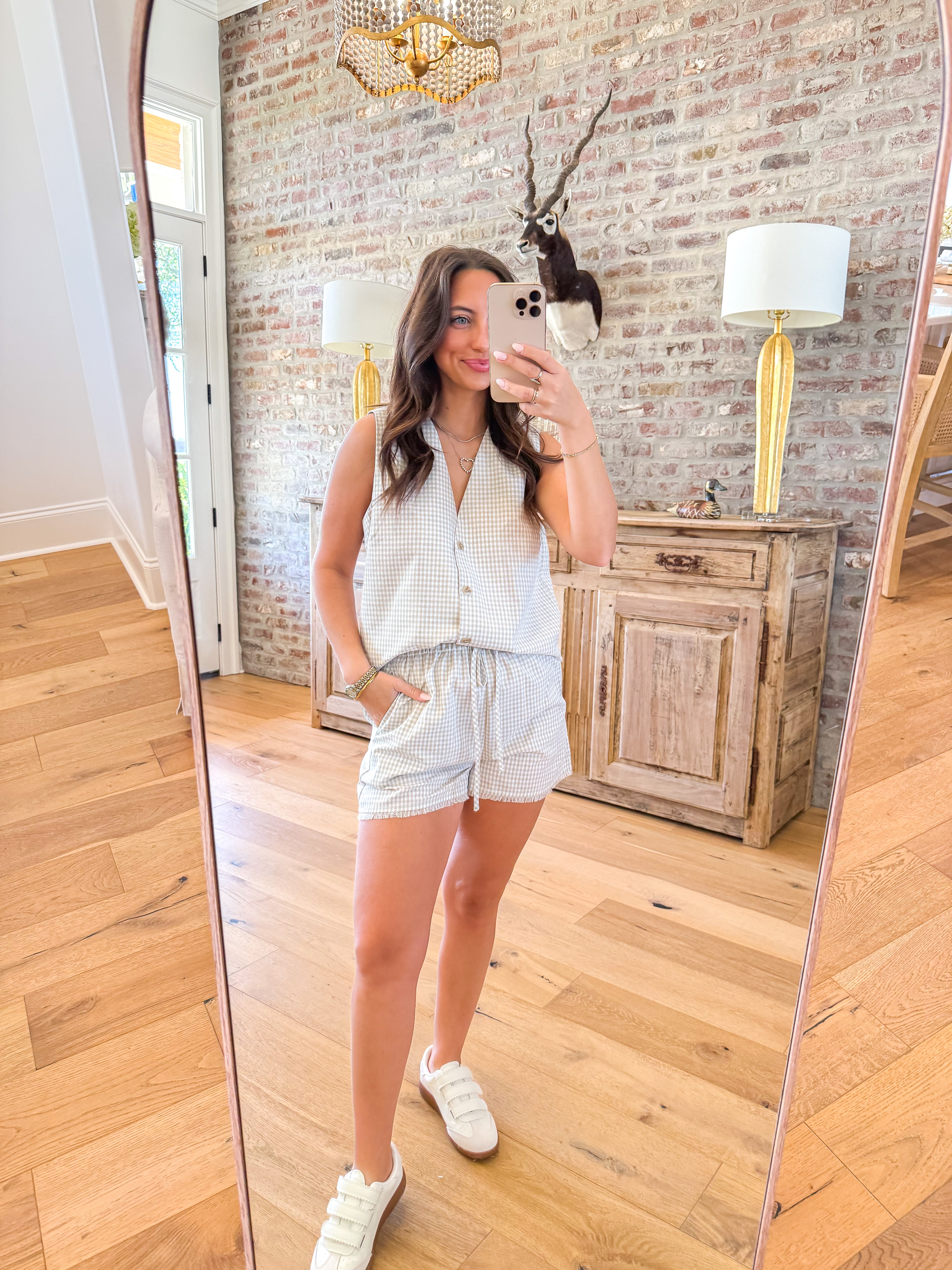 Elsie Khaki Gingham Short Set