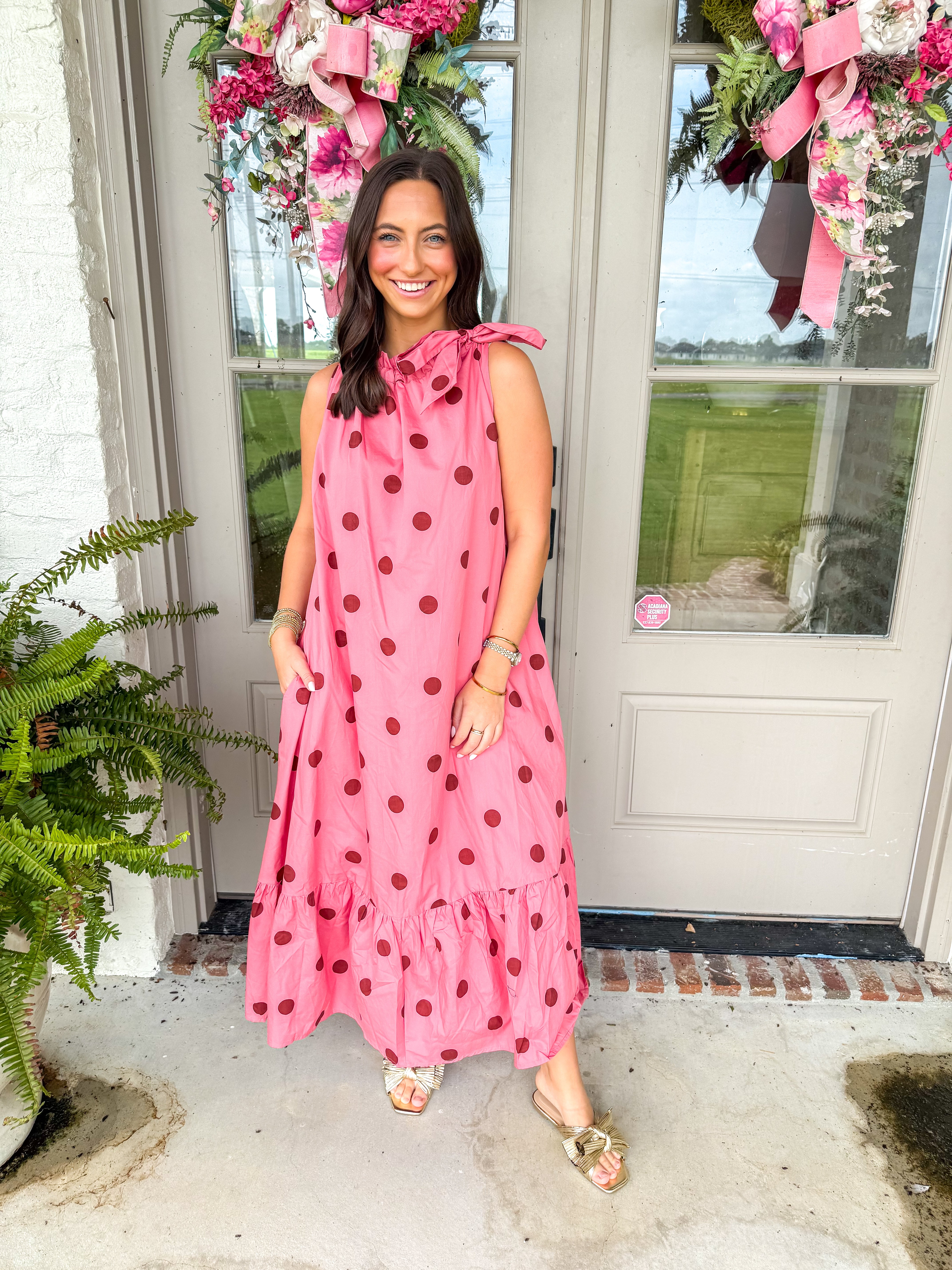 Coral Kisses Polka Dot Midi Dress