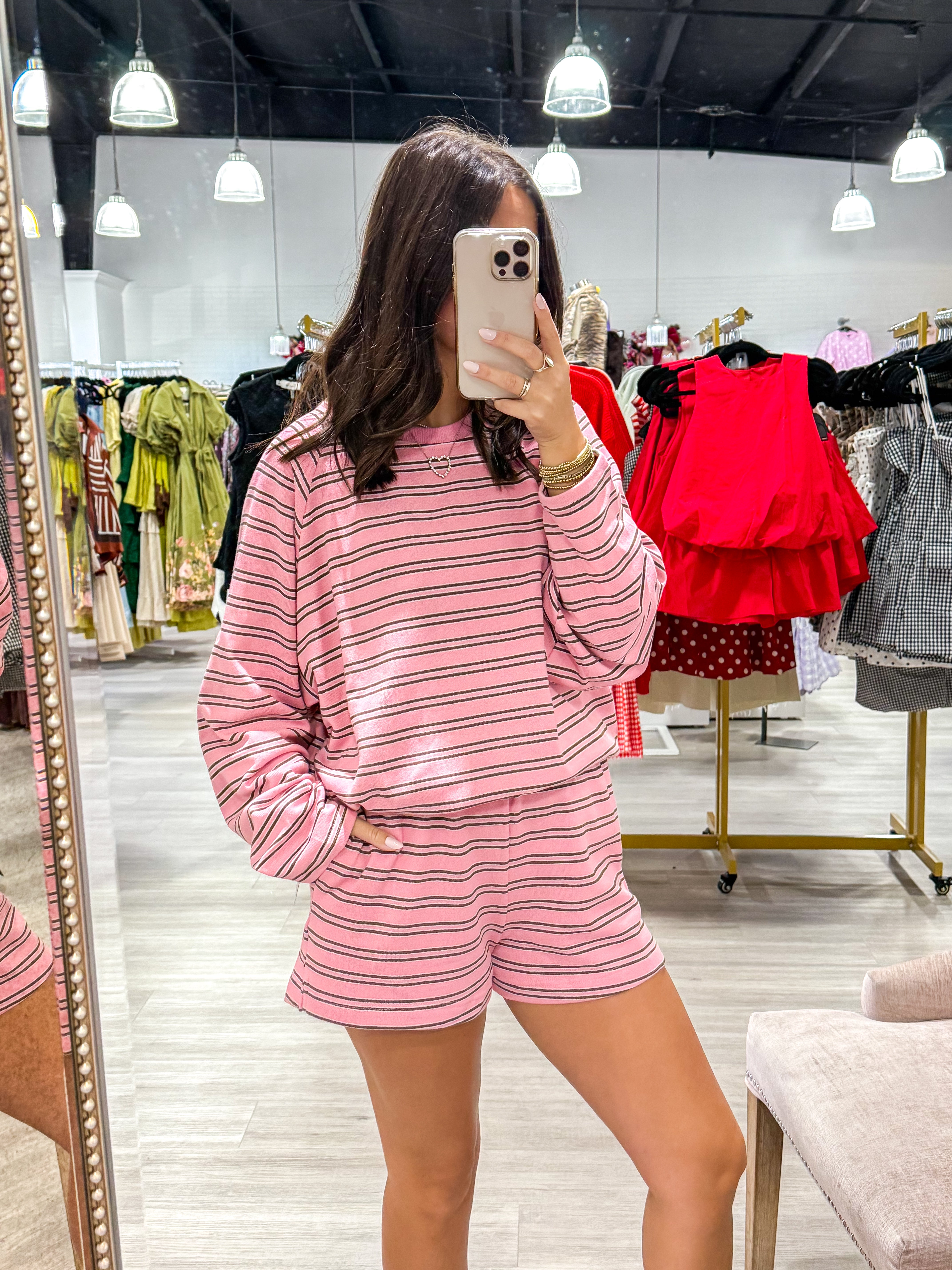 Evangeline Striped Short Set Pink/Brown