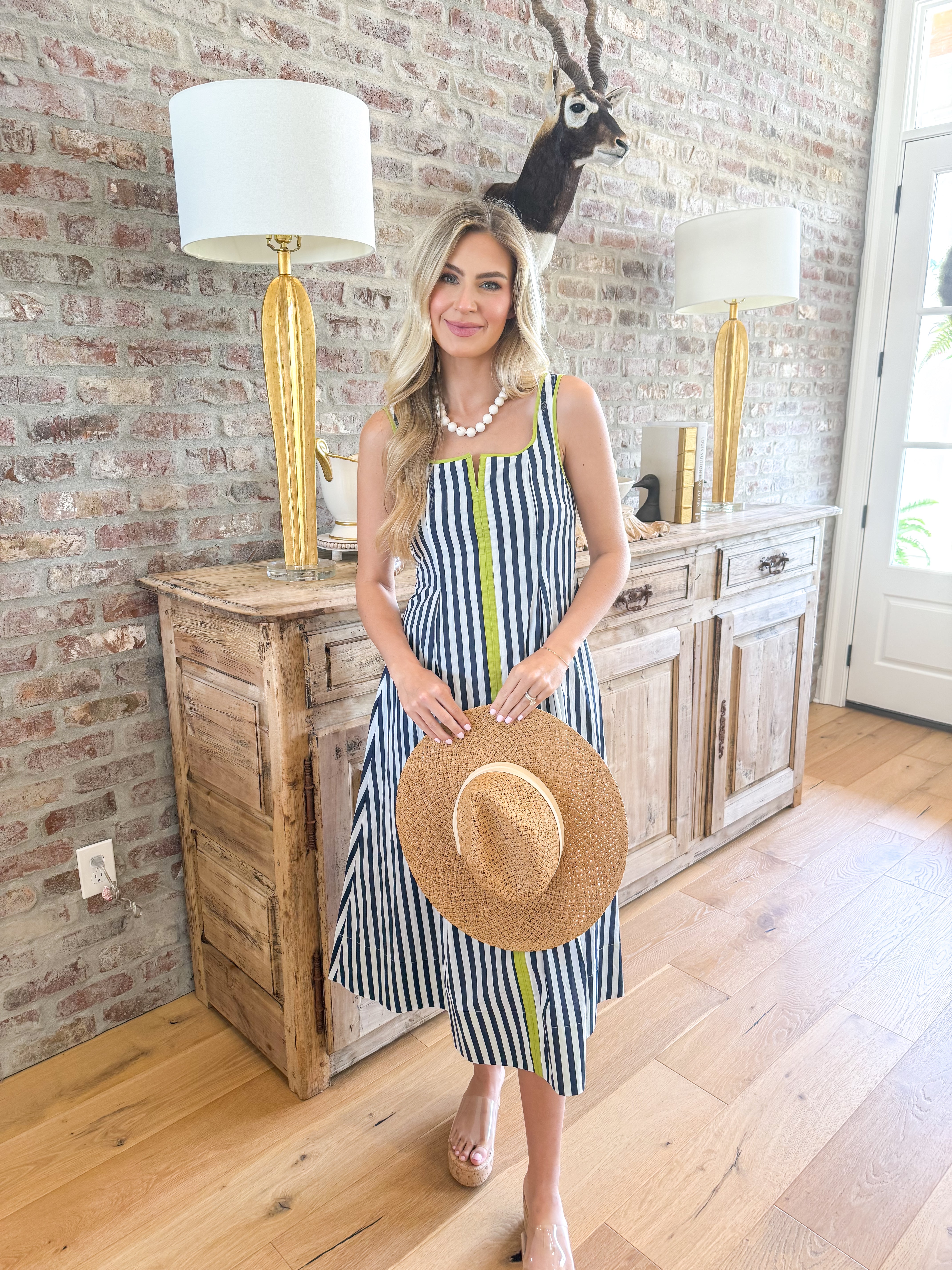 Midnight Lime Striped Midi