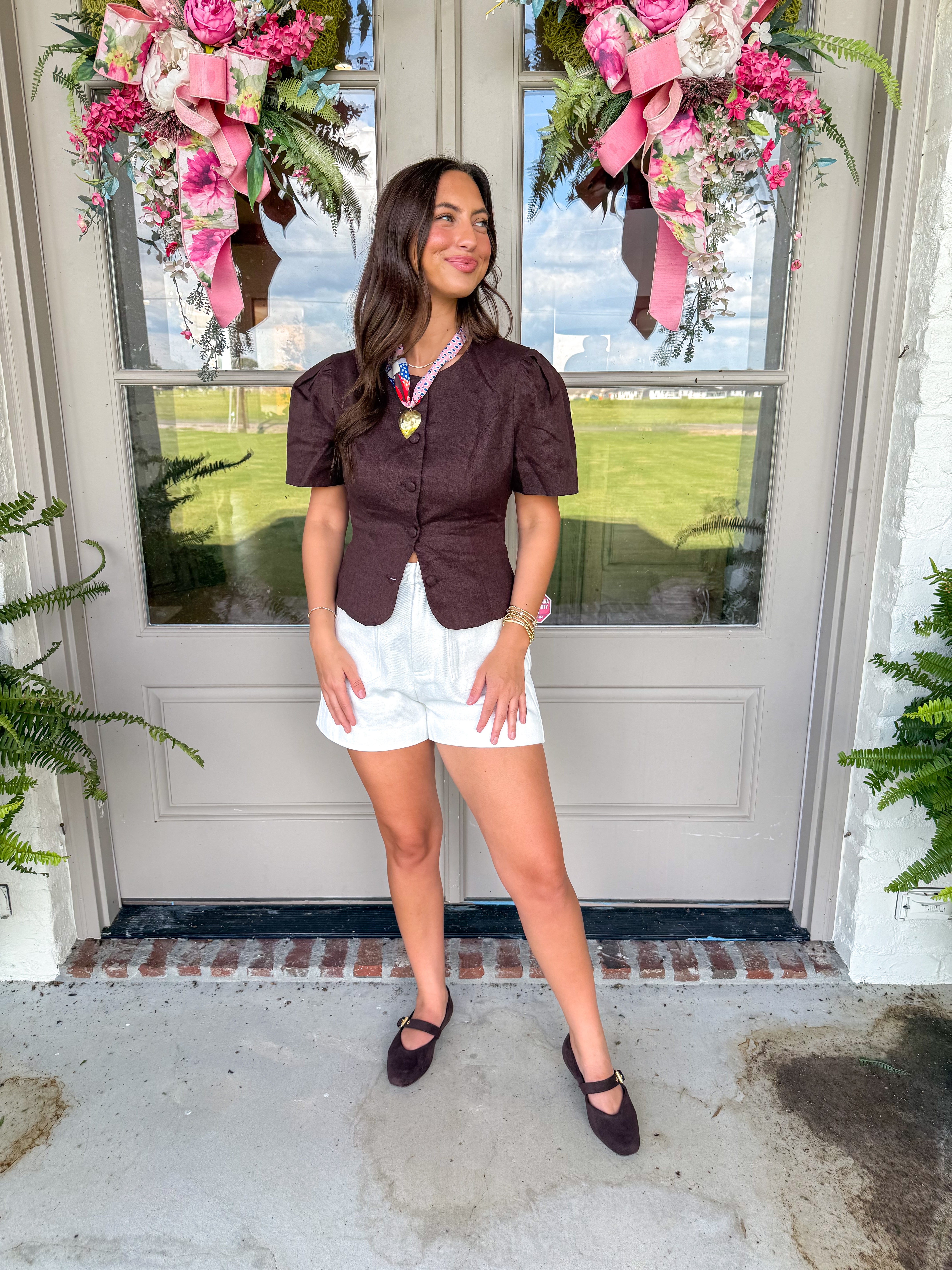 Nataly Puff-Sleeve Button-Front Blouse