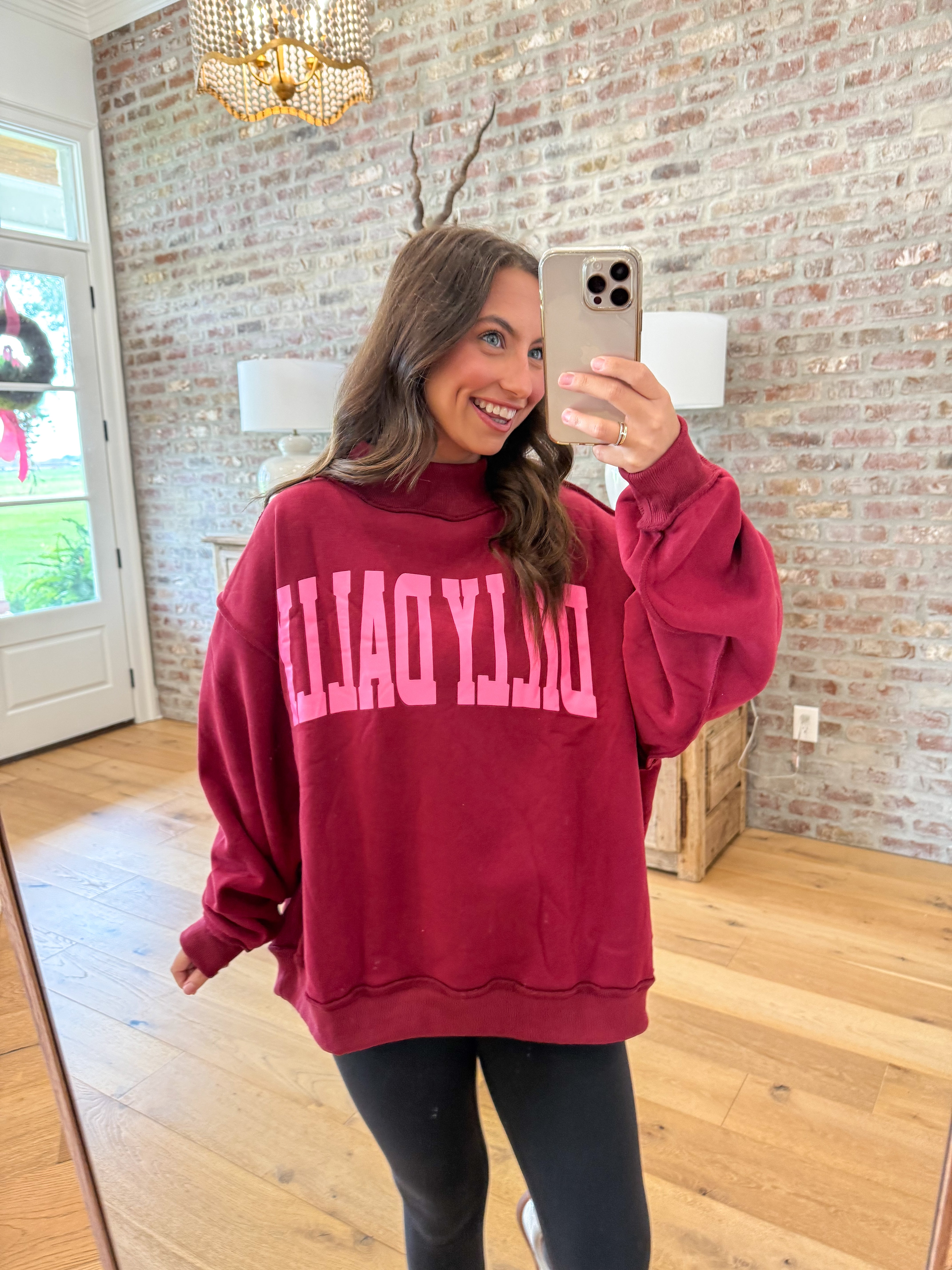 Dilly Dally Burgundy Reversible Mockneck Sweatshirt