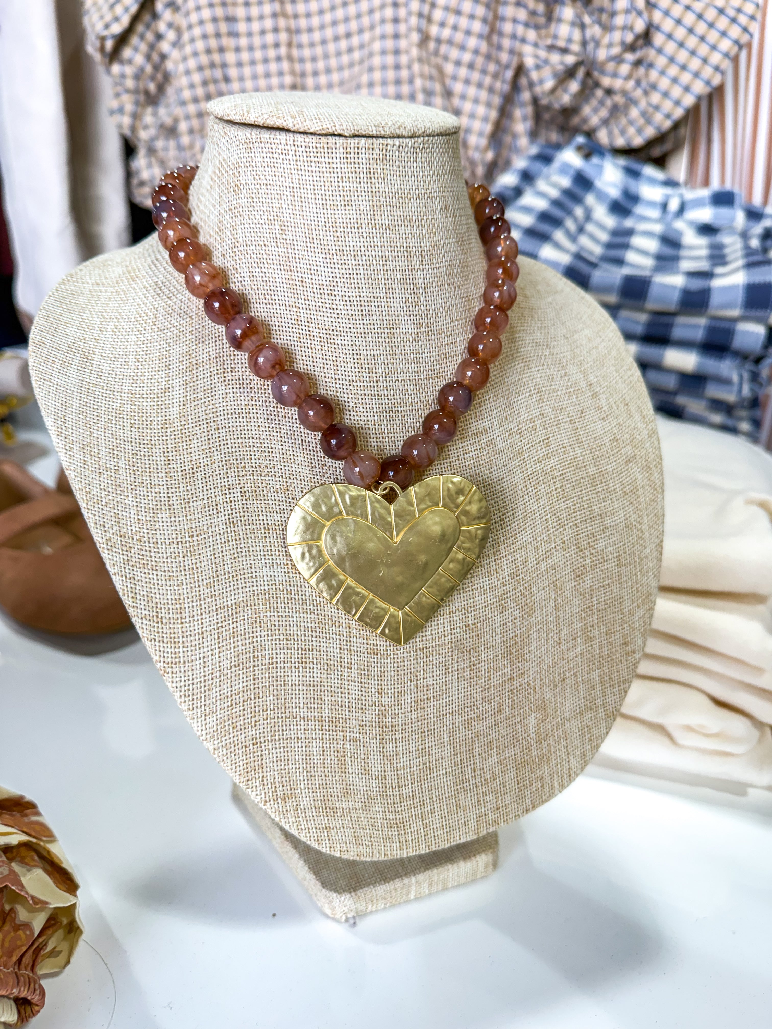 Mocha Mutli Large Heart Beaded Necklace