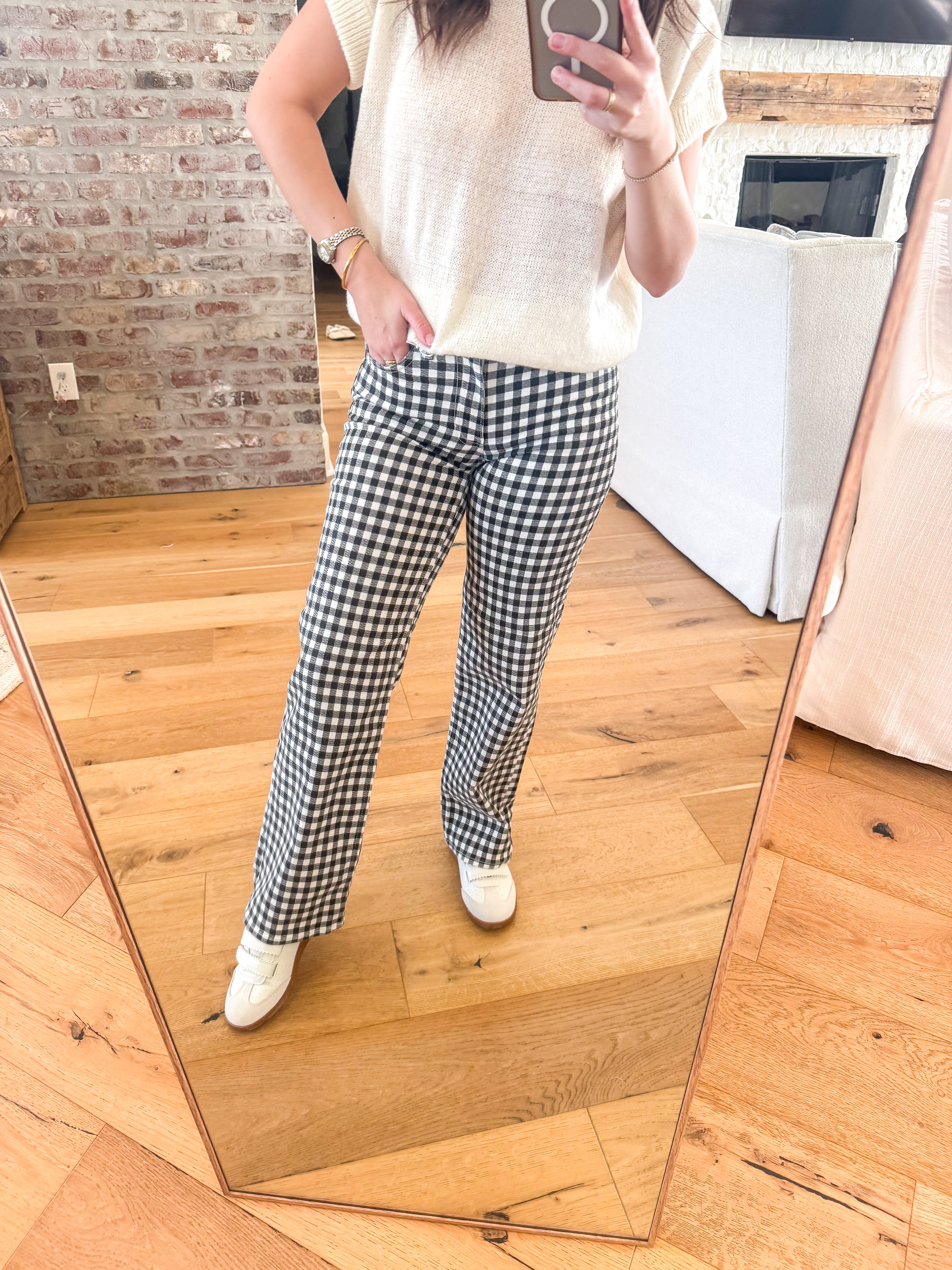 Black Gingham Mid Rise Straight