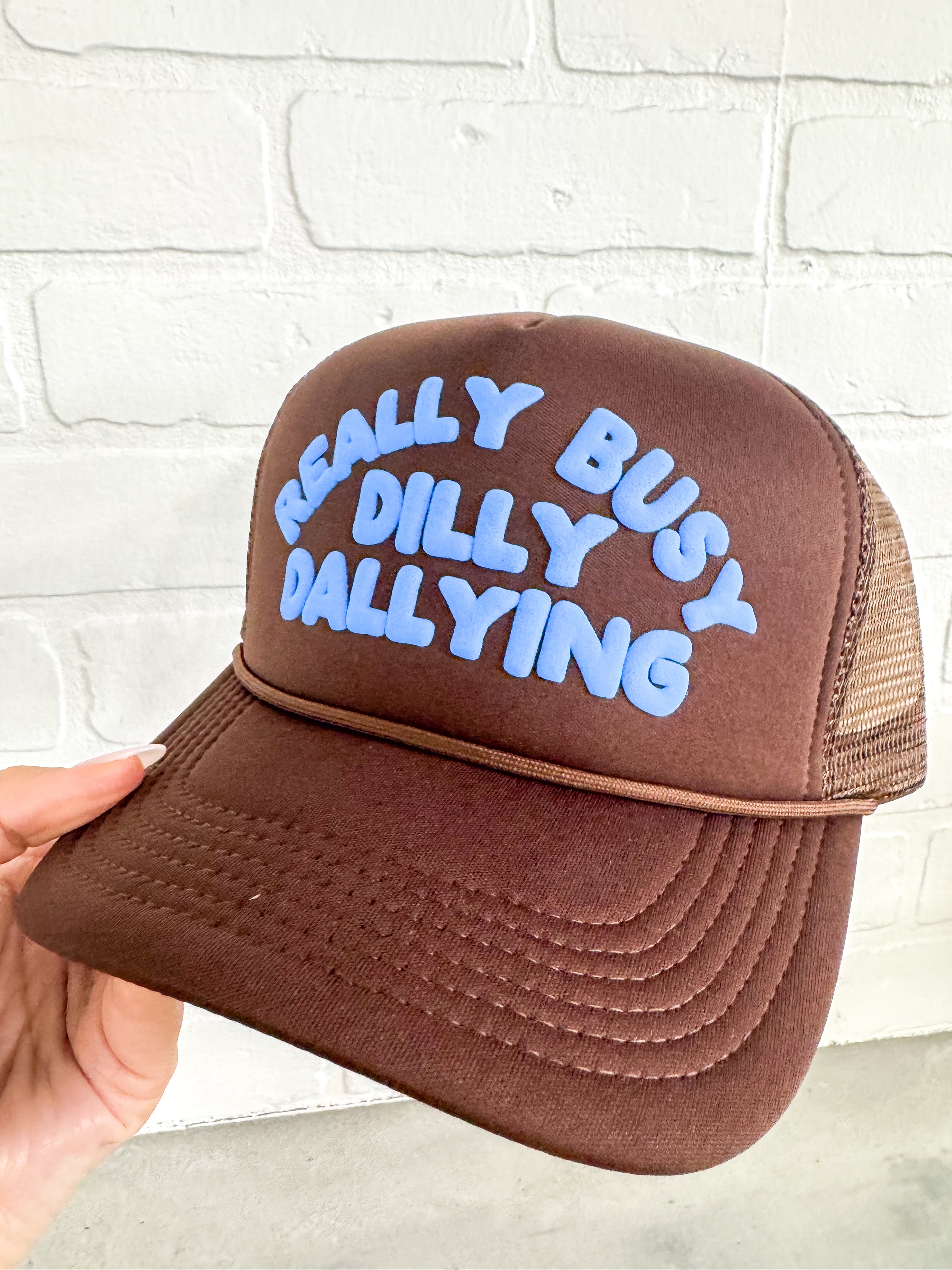 Dilly Dally Brown/Blue Trucker Hat