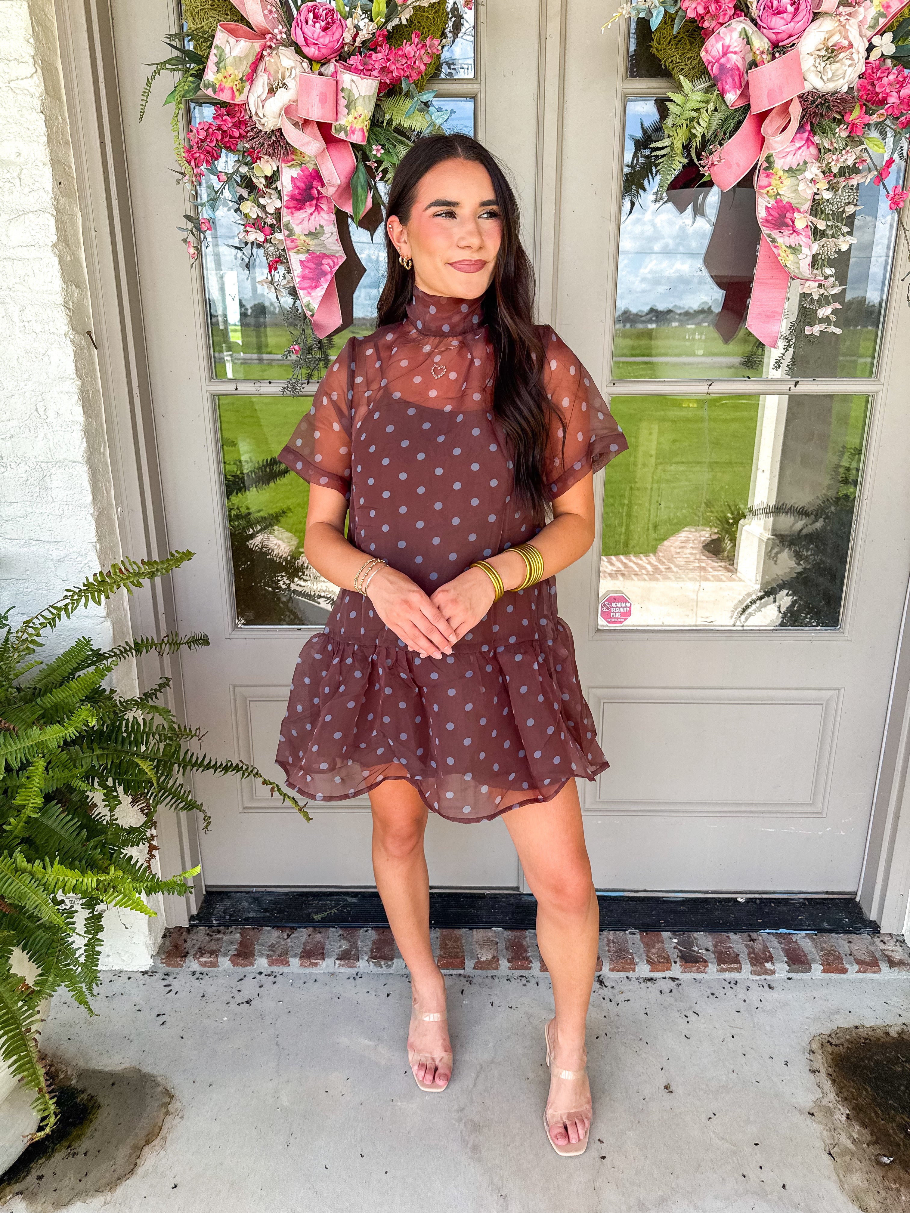 Dusty Blue Polka Dot Mini Dress