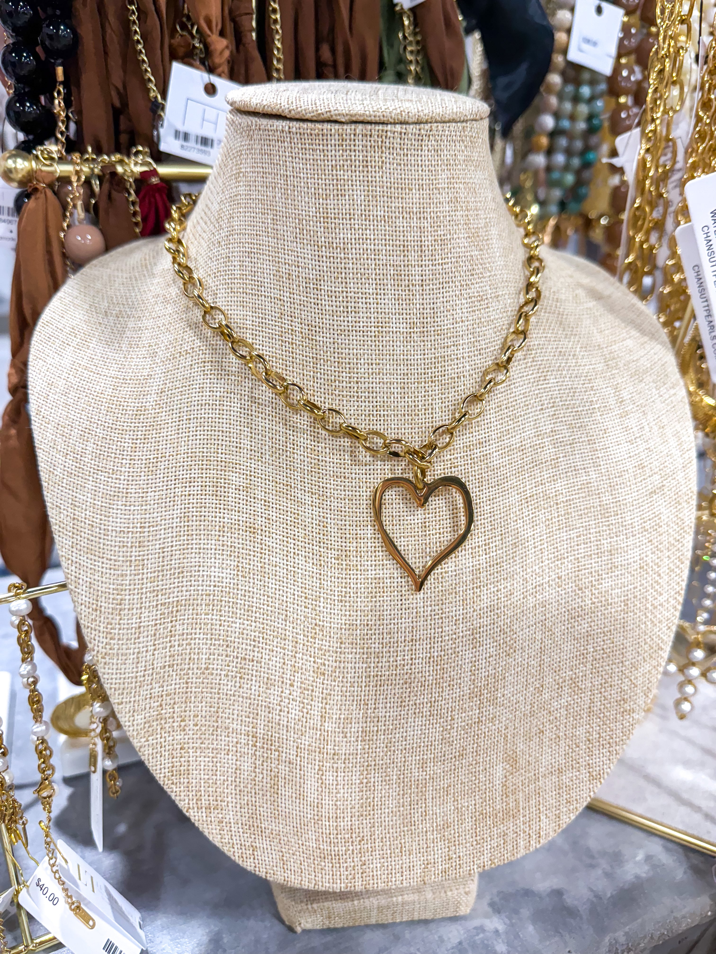 Gold Hallow Heart Necklace