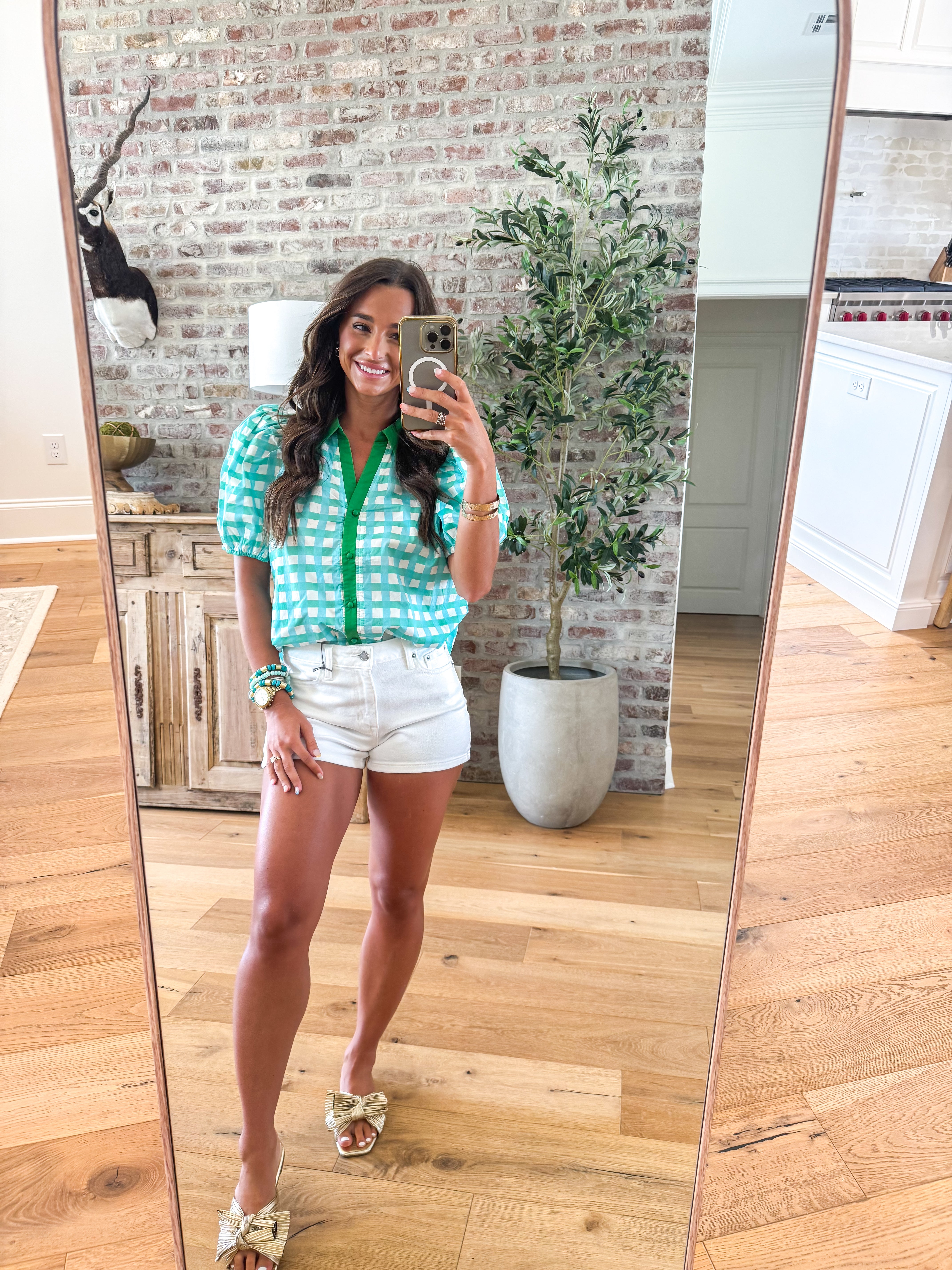 Mint Gingham Garden Top