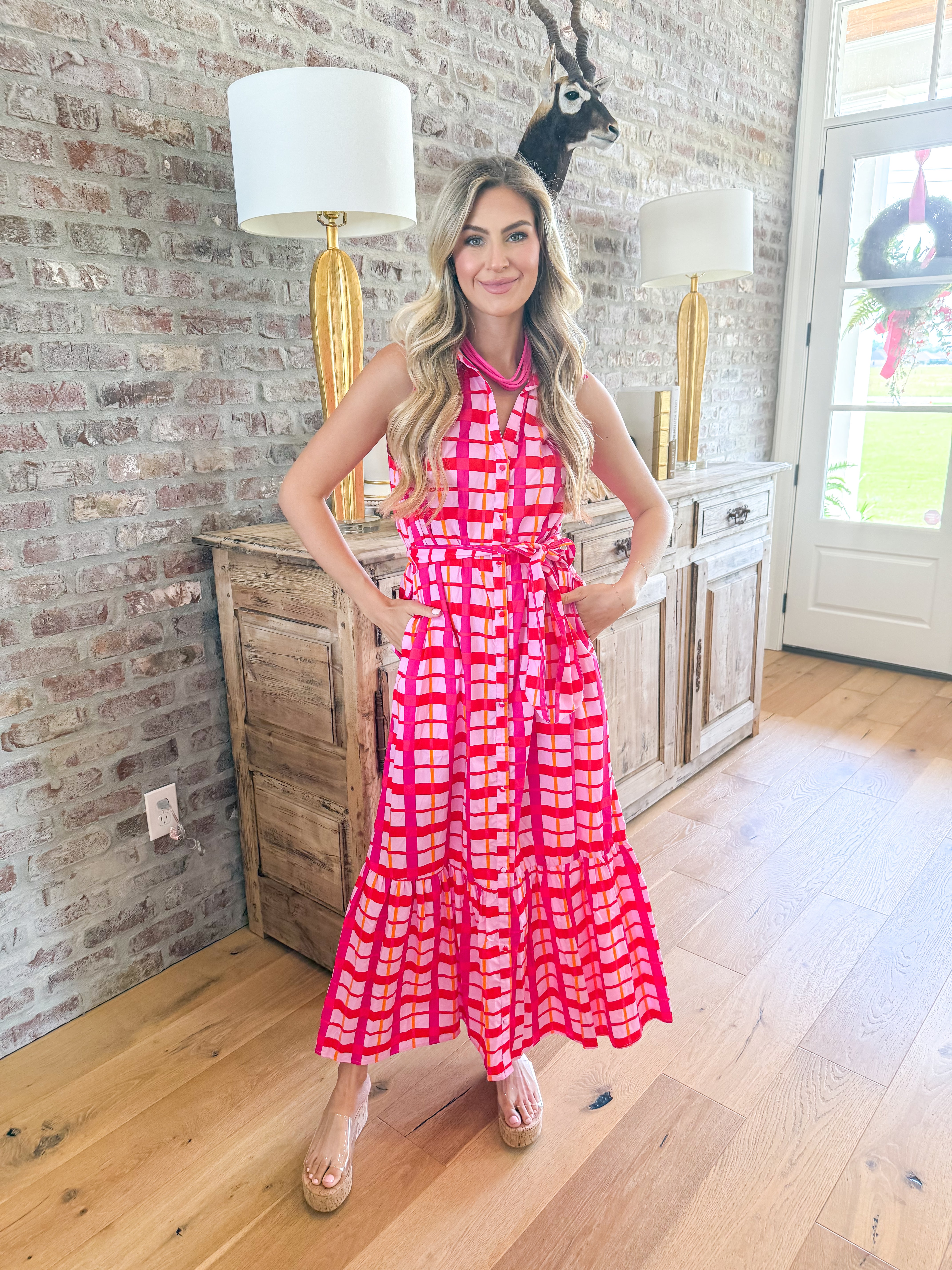 Darvy Checker Cileah Collared Maxi Dress