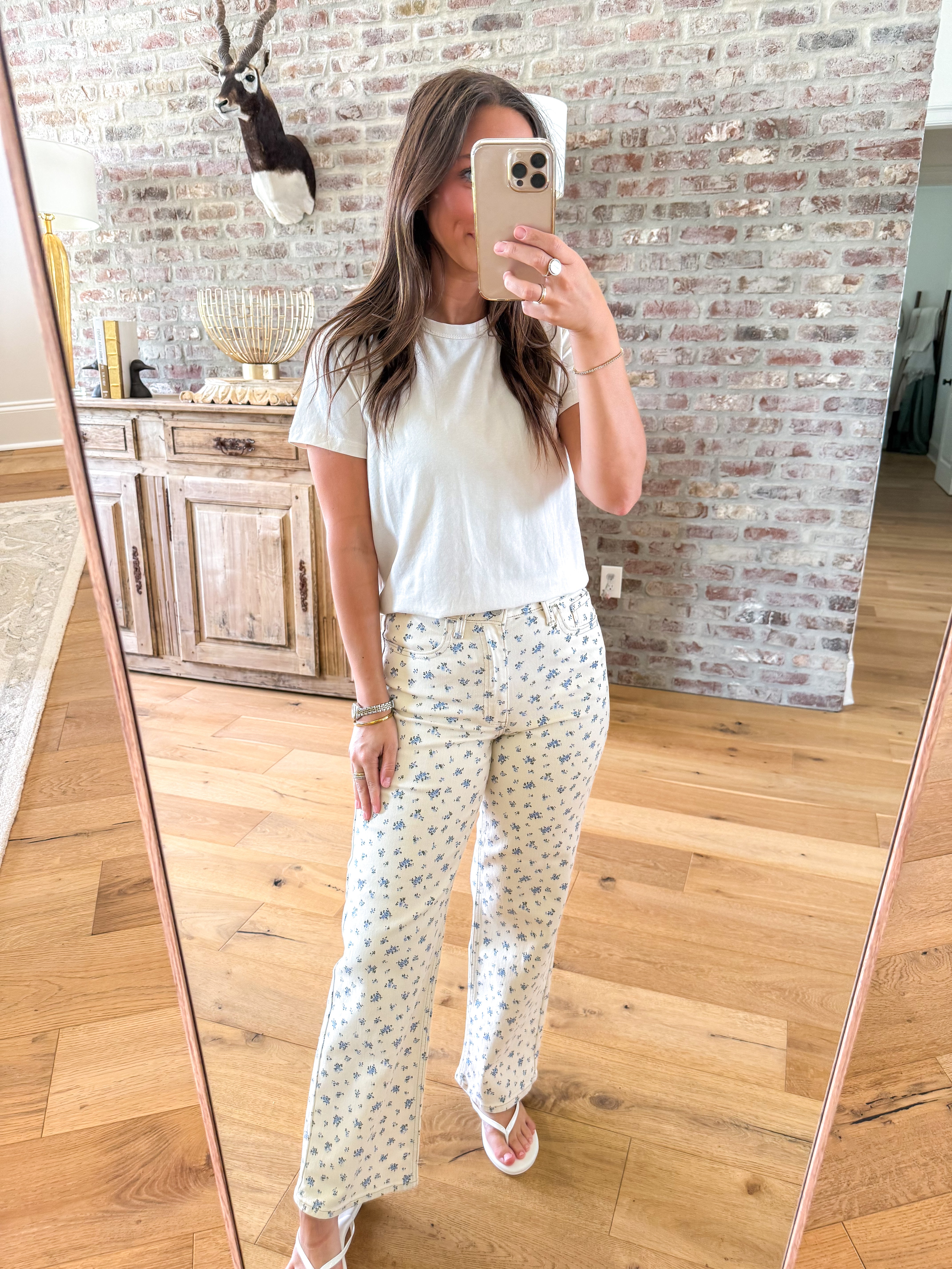 Flower Print High-Rise Vintage Straight Jeans