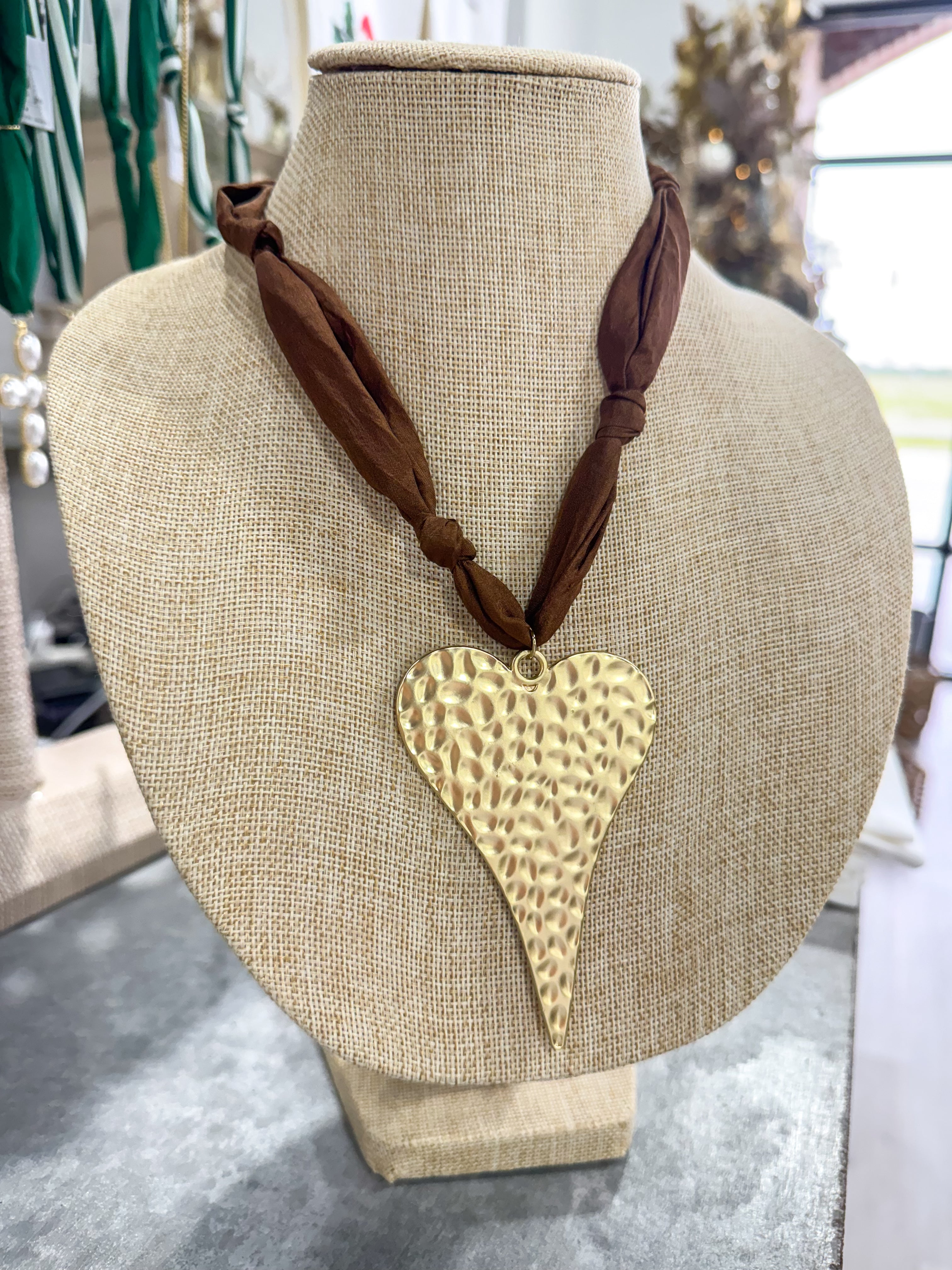 Brown Large Heart Scarf Necklace