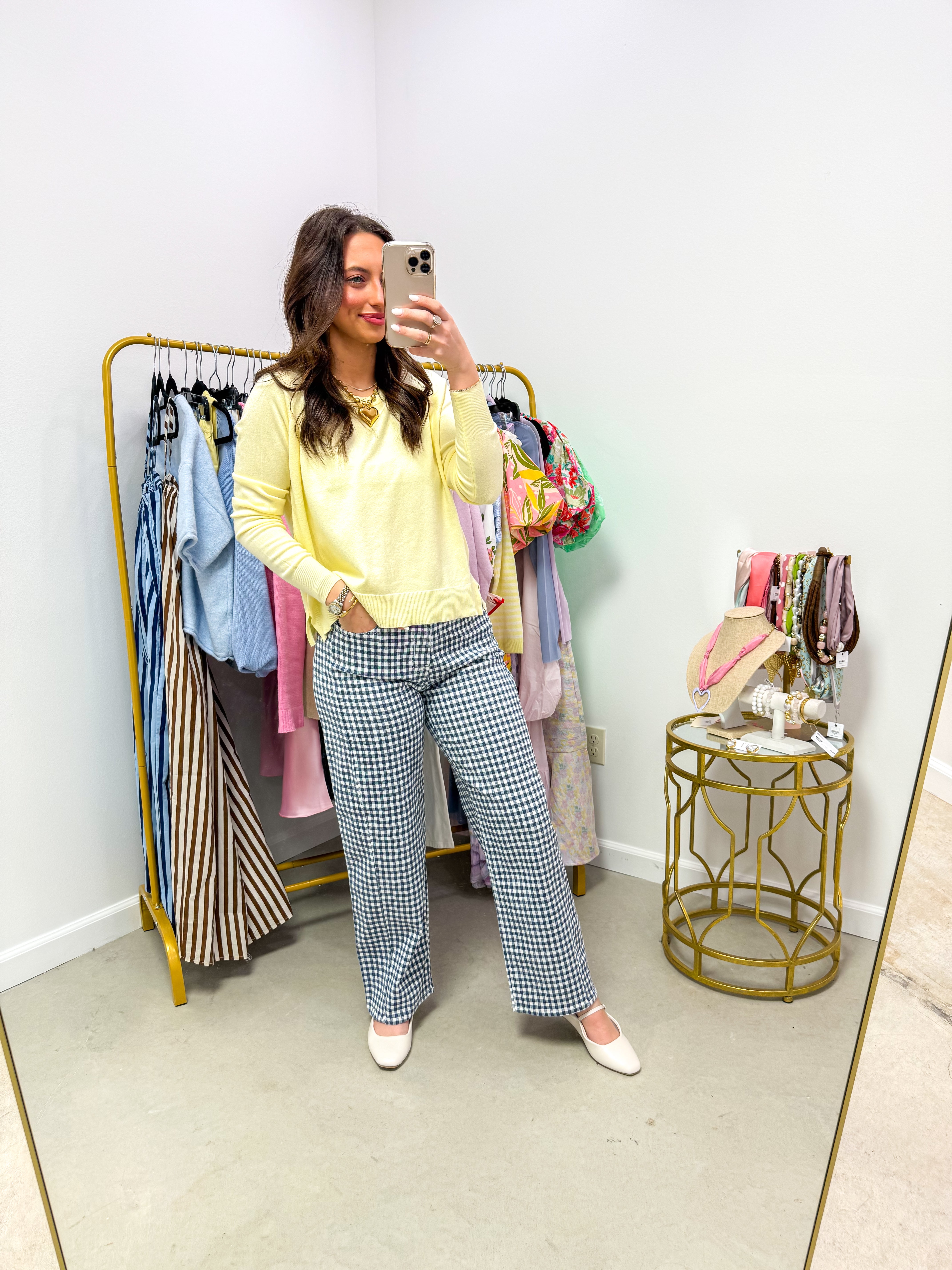 Navy Gingham Barrel Jean Twist